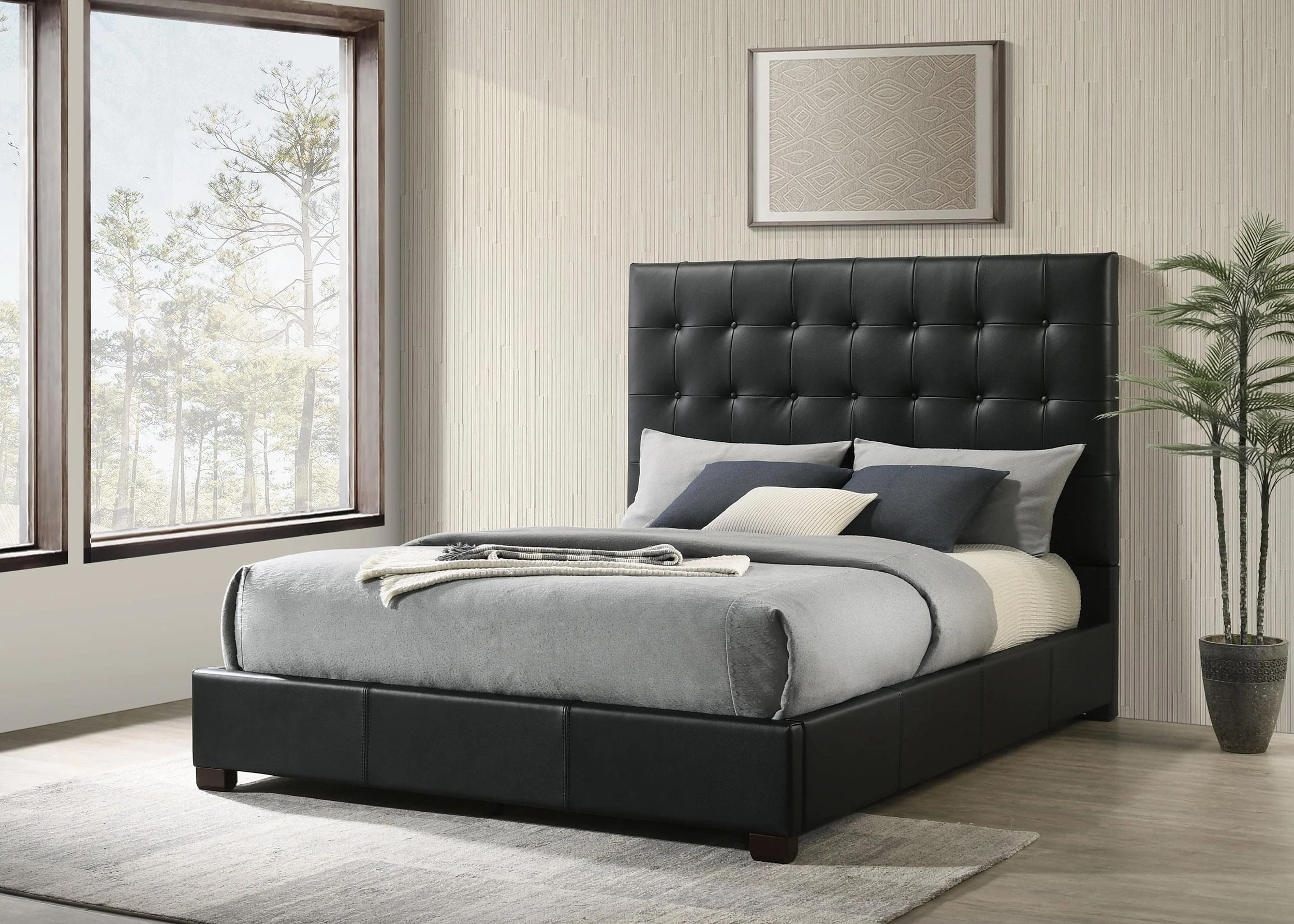 Medley Genuine Leather Queen Panel Platform Bed Black - Image 2