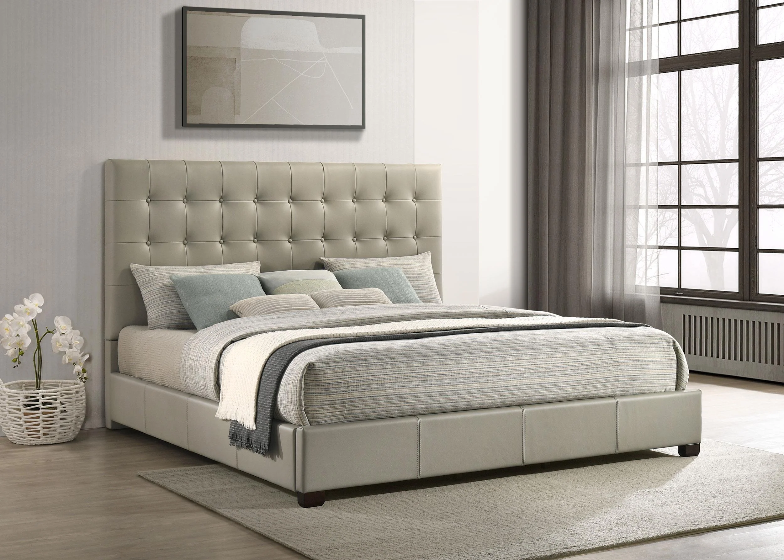 Medley Genuine Leather Eastern King Platform Bed Tan - Image 2