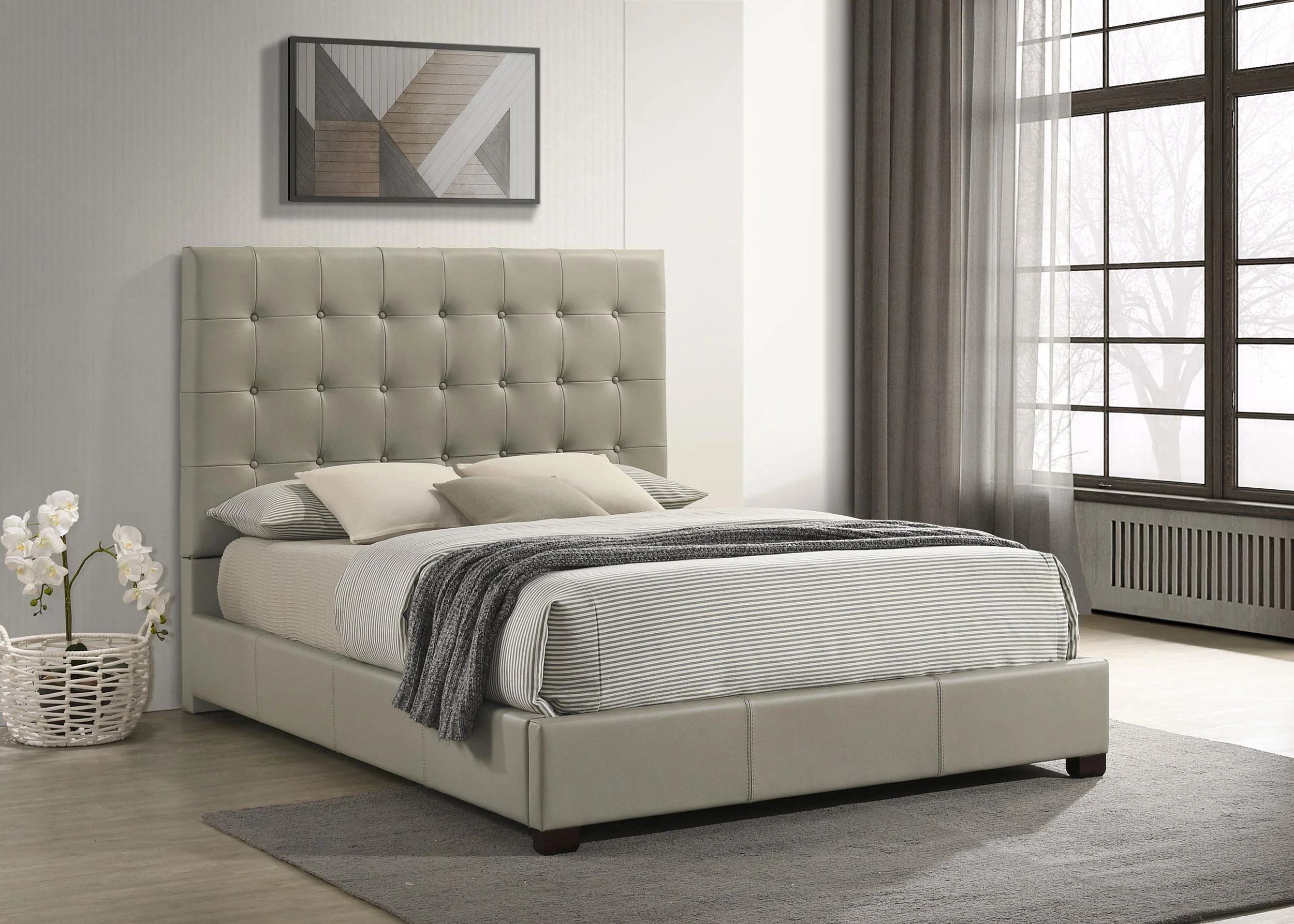 Medley Genuine Leather Queen Panel Platform Bed Tan - Image 2