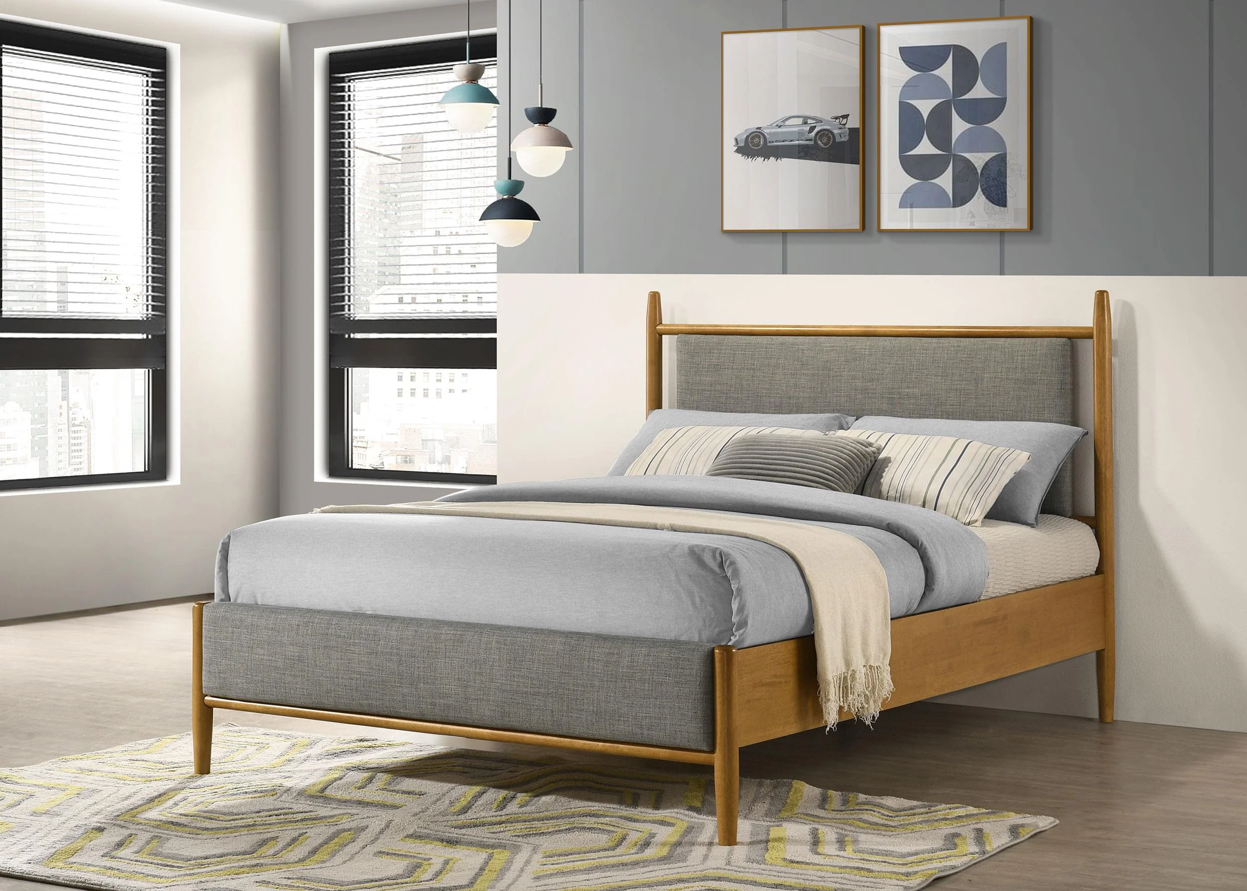 Mason 46-inch Full Panel Platform Bed Grey and Light Brown - Image 2