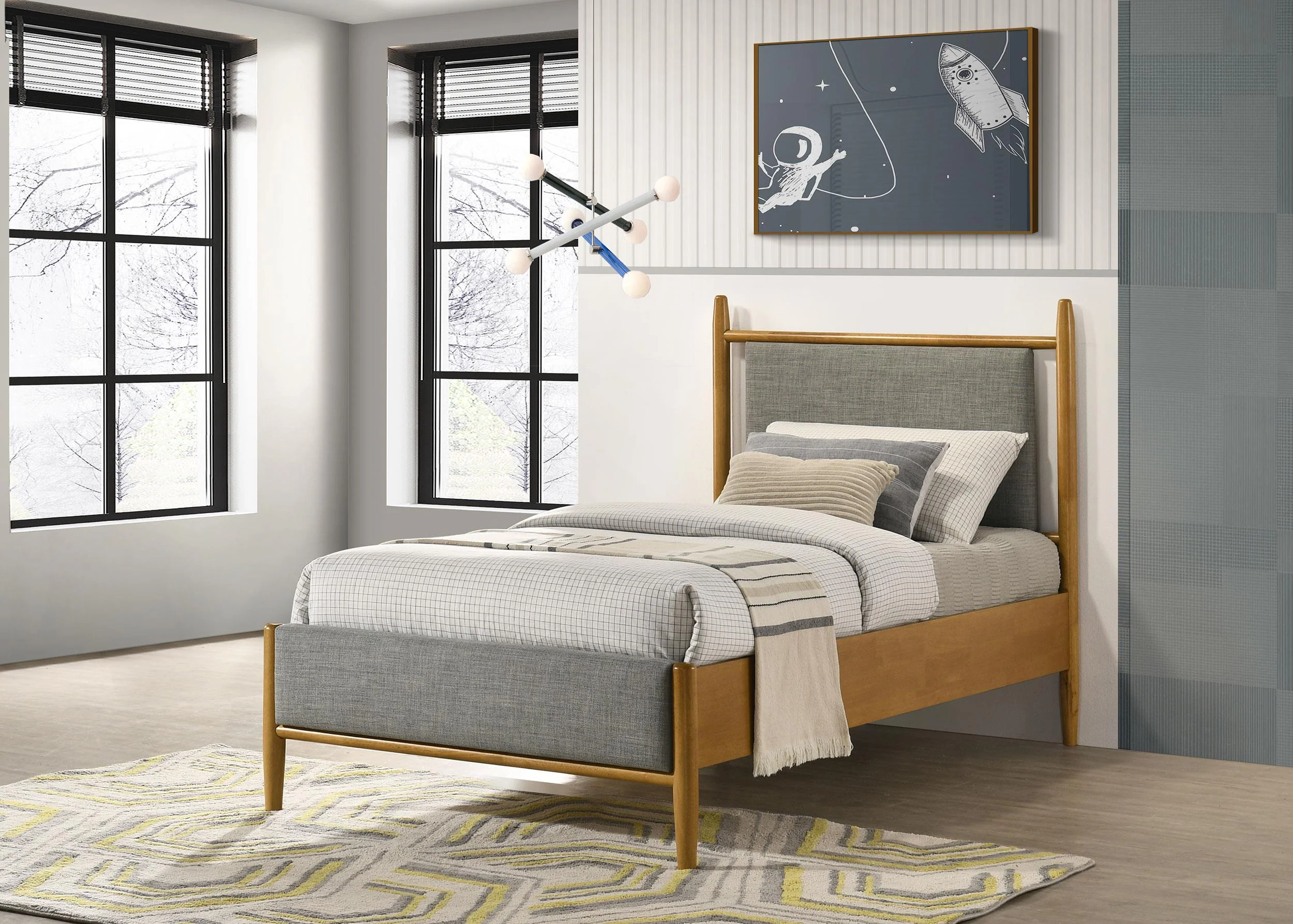 Mason 46-inch Twin Panel Platform Bed Grey and Light Brown - Image 2