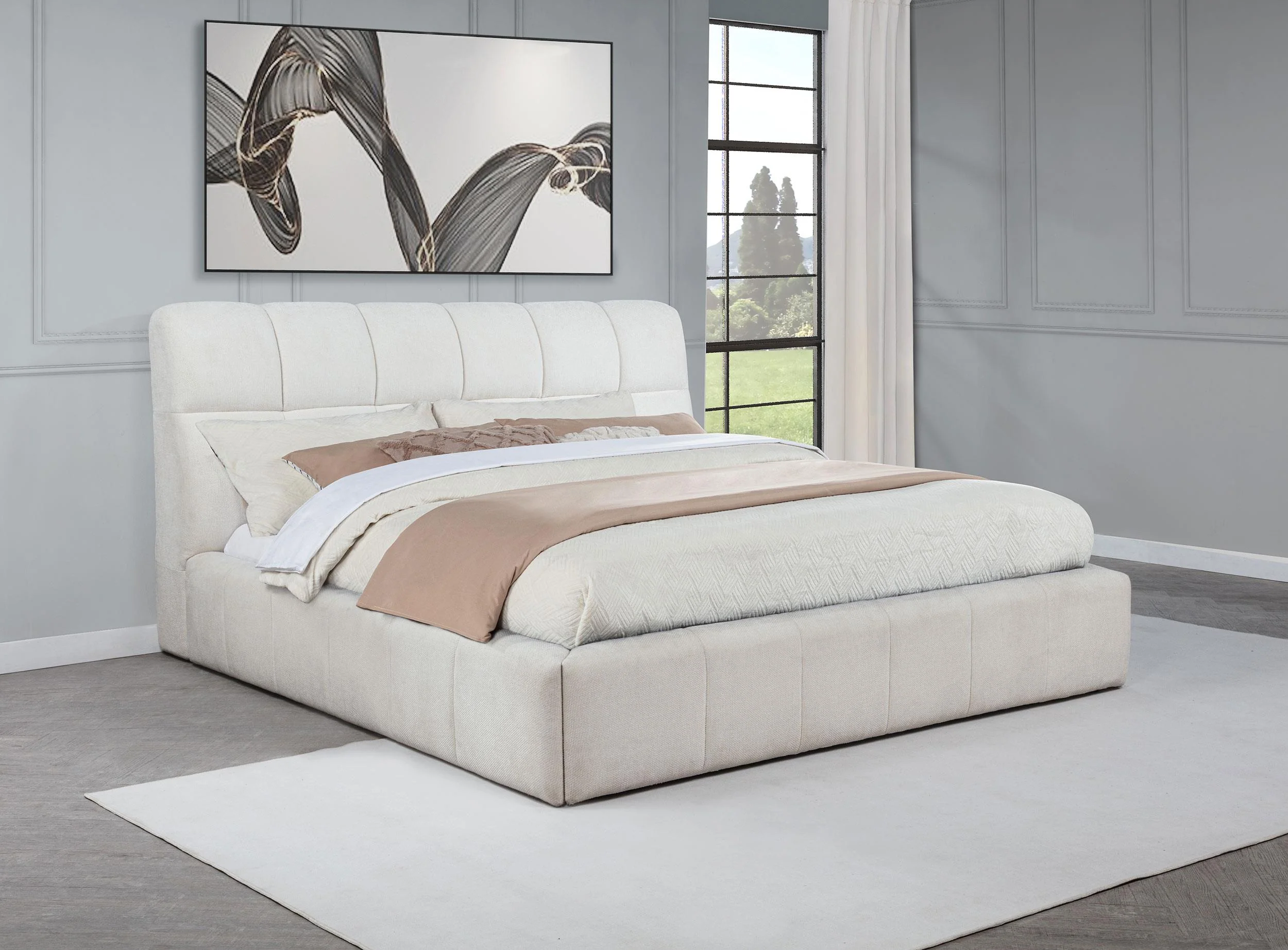Nollet 48-inch Upholstered Eastern King Platform Bed Cream - Image 2