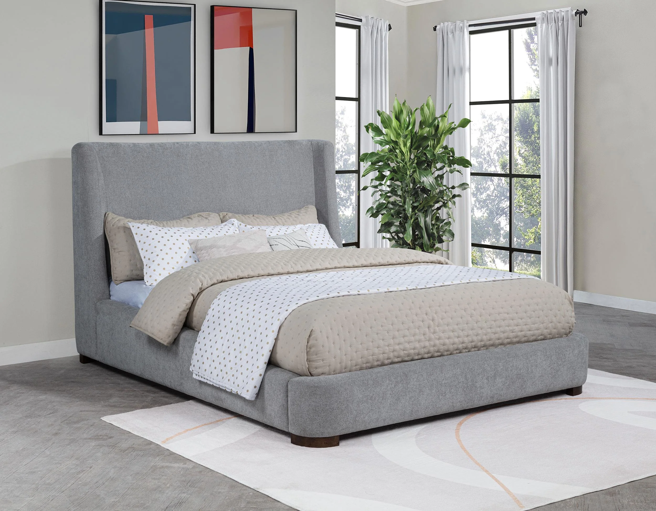 Rennes Upholstered Eastern King Wingback Platform Bed Grey - Image 2