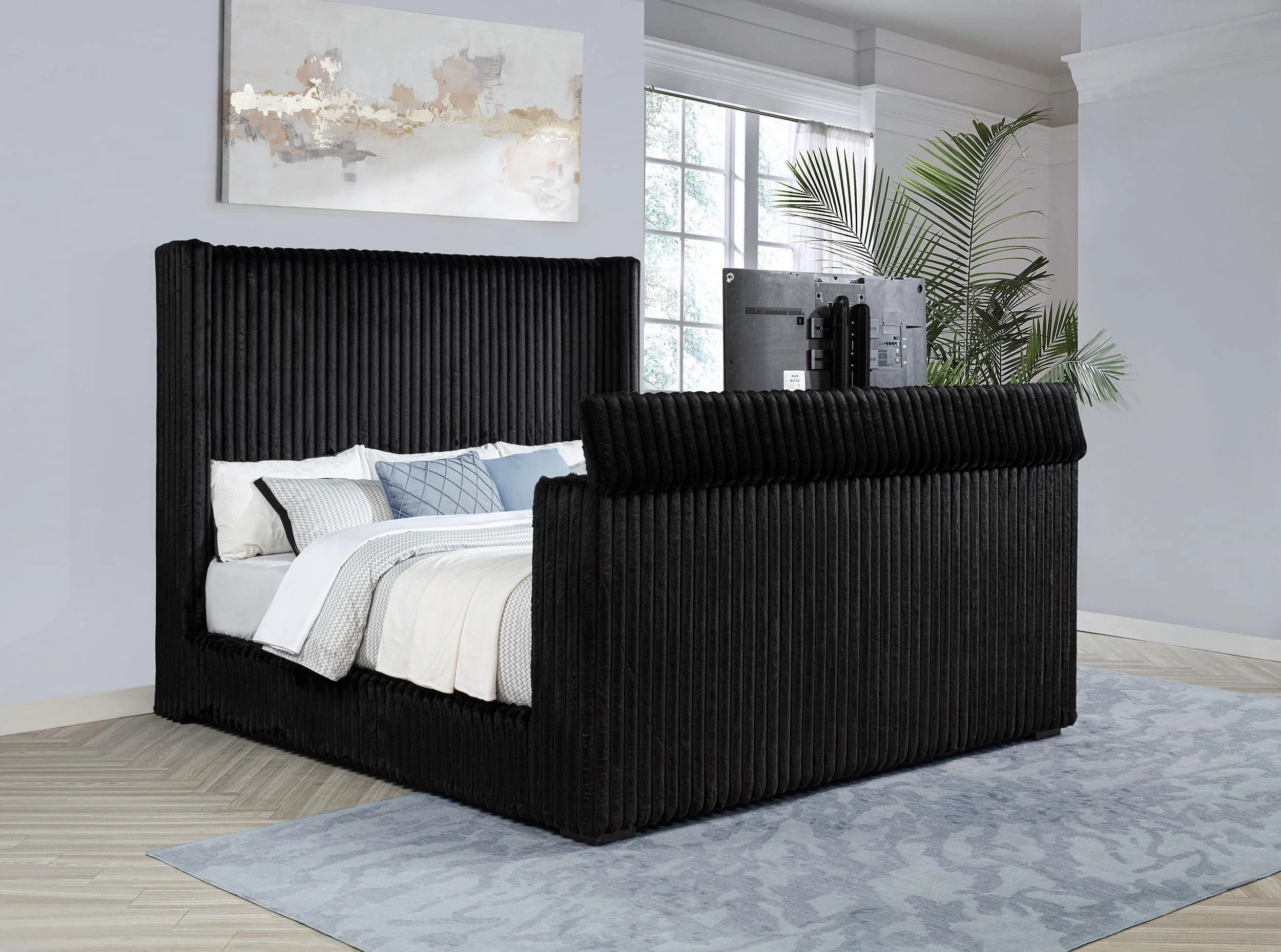 Centergrove Upholstered Eastern King Wingback TV Bed Black - Image 3