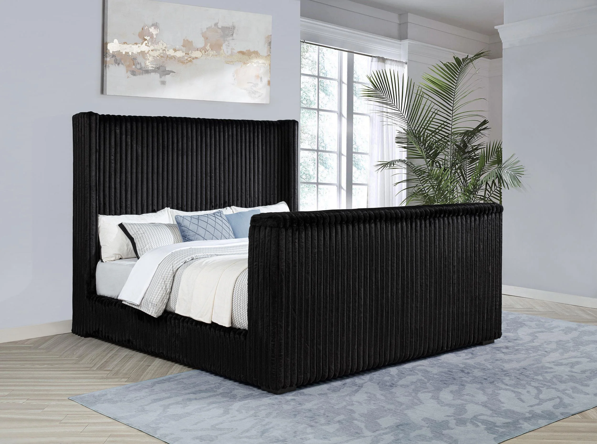 Centergrove Upholstered Queen Wingback TV Bed Black - Image 2