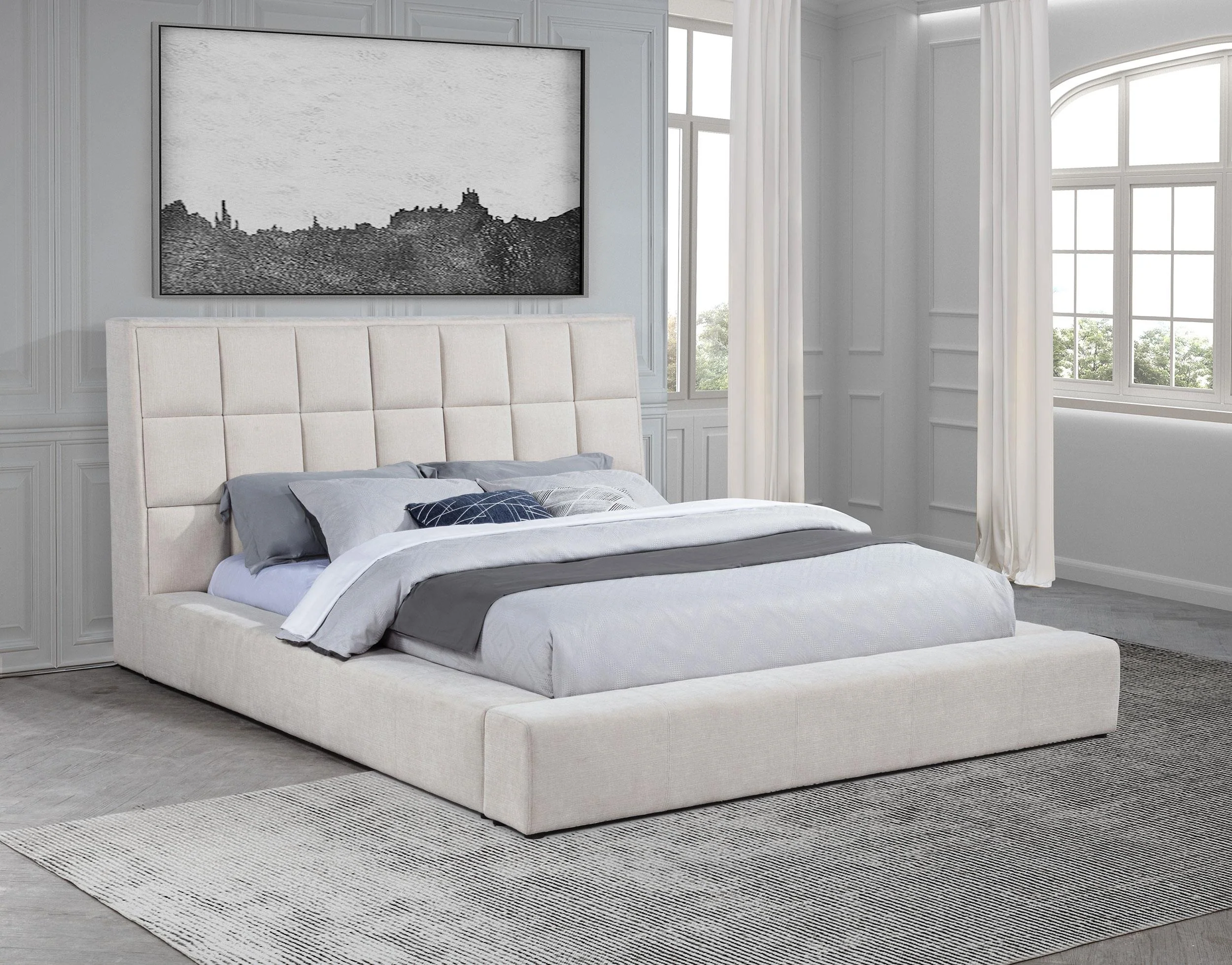 Dreux Upholstered Eastern King Panel Platform Bed Cream - Image 2