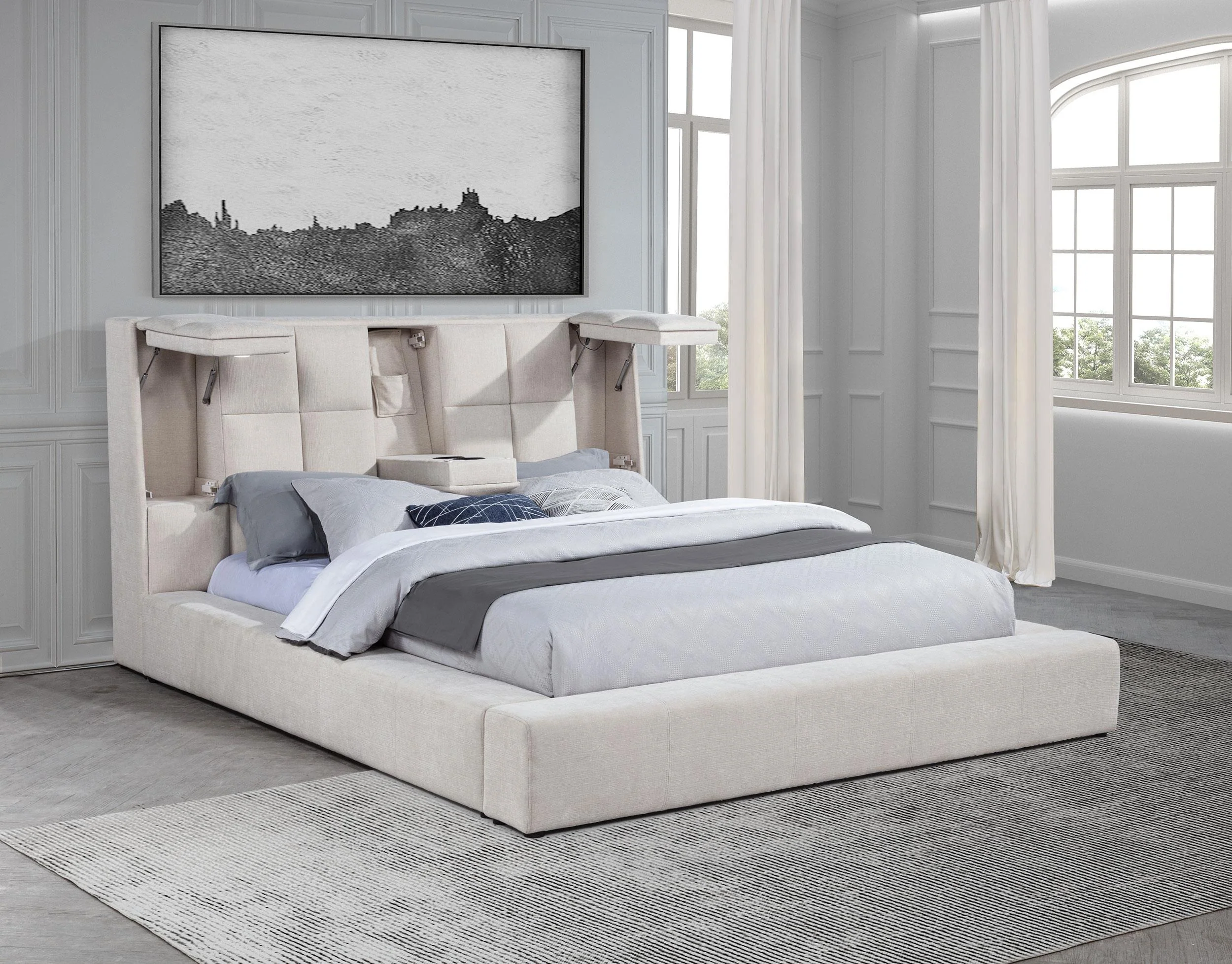 Dreux Upholstered Eastern King Panel Platform Bed Cream - Image 3