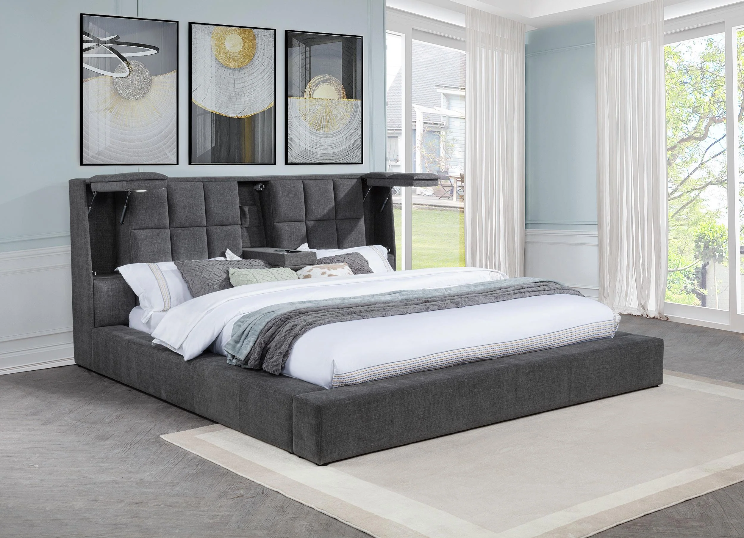 Dreux Upholstered Eastern King Panel Platform Bed Grey - Image 2