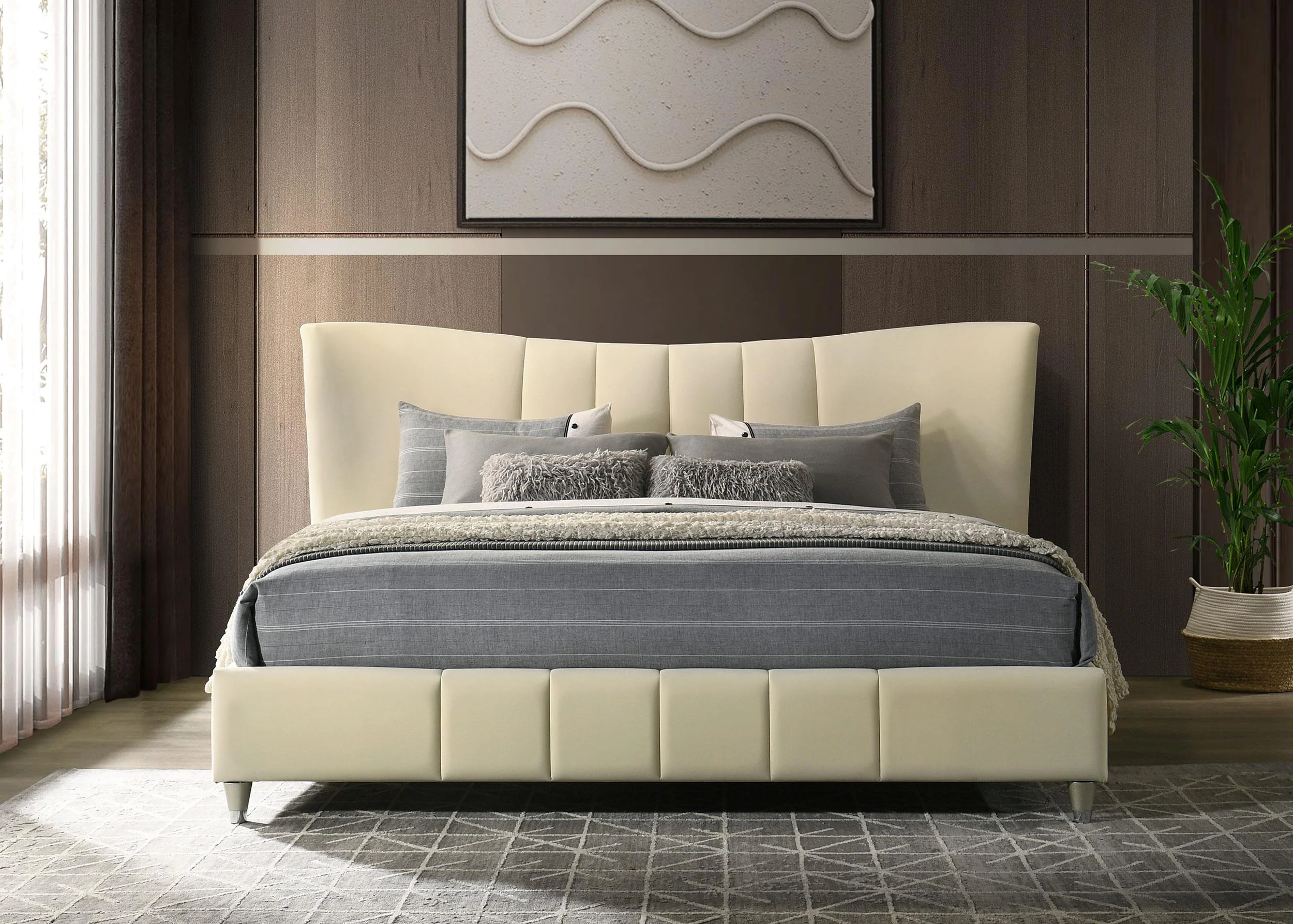 Evelyn Upholstered Eastern King Panel Platform Bed Ivory - Image 3