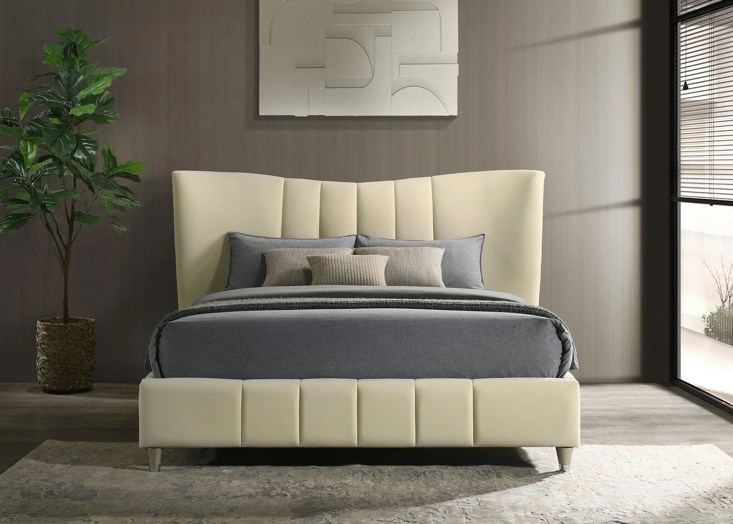 Evelyn Upholstered Queen Panel Platform Bed Ivory - Image 3