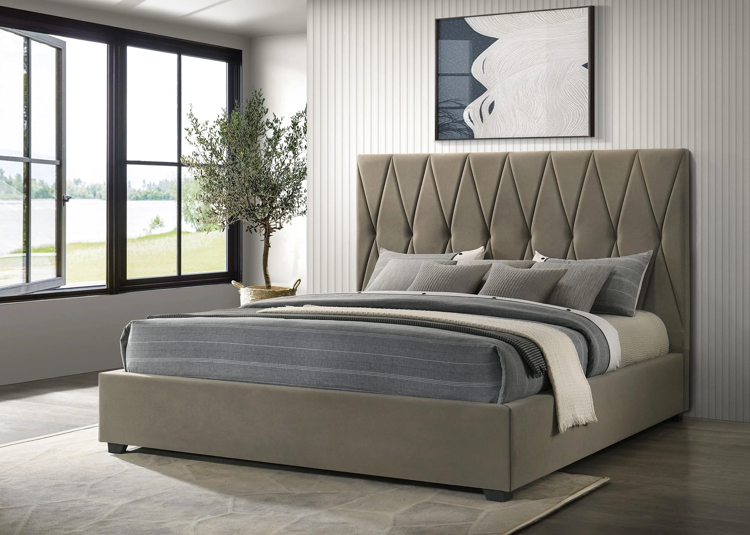 Delsea Upholstered Eastern King Platform Bed Light Brown - Image 2