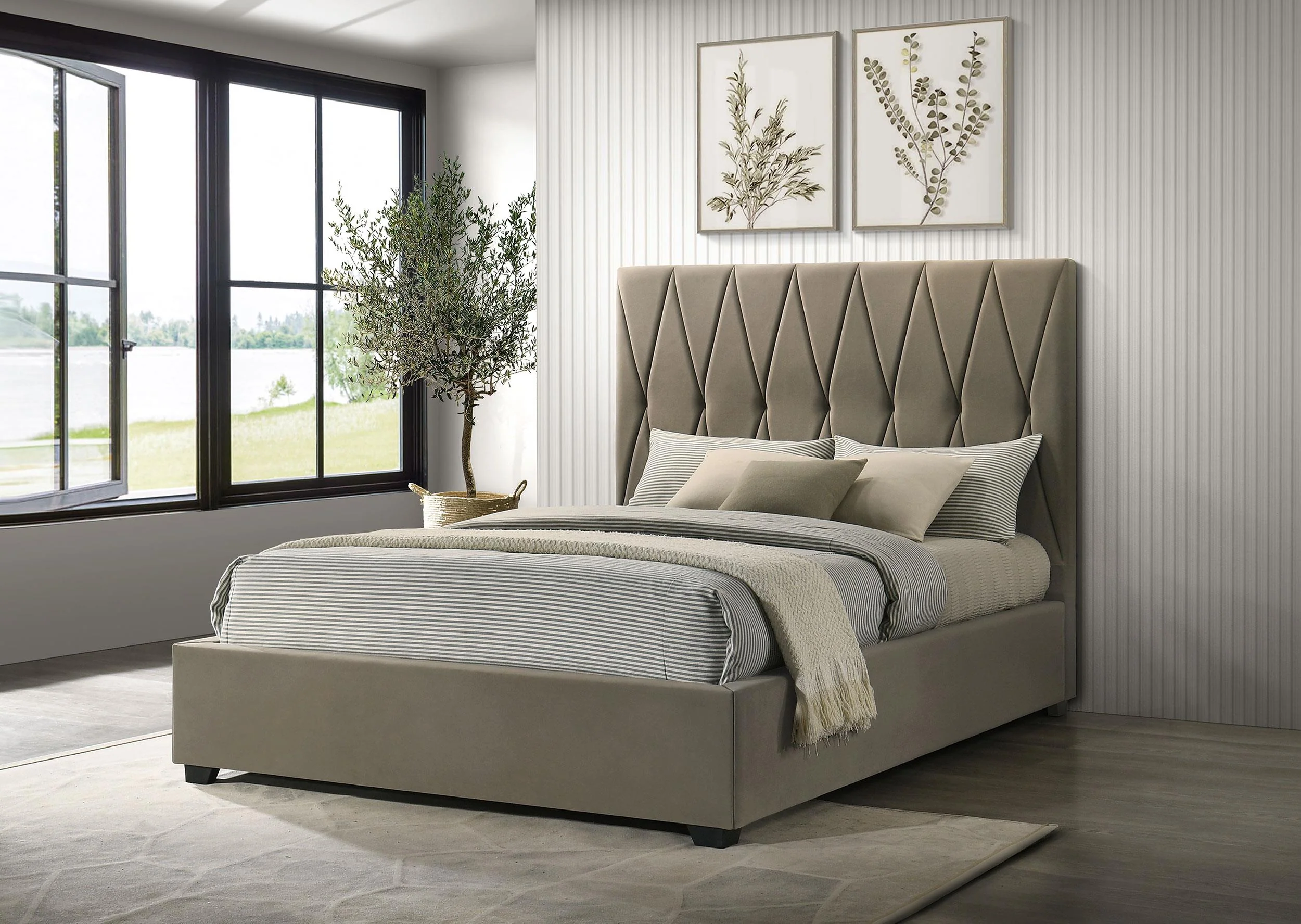 Delsea Upholstered Queen Panel Platform Bed Light Brown - Image 2