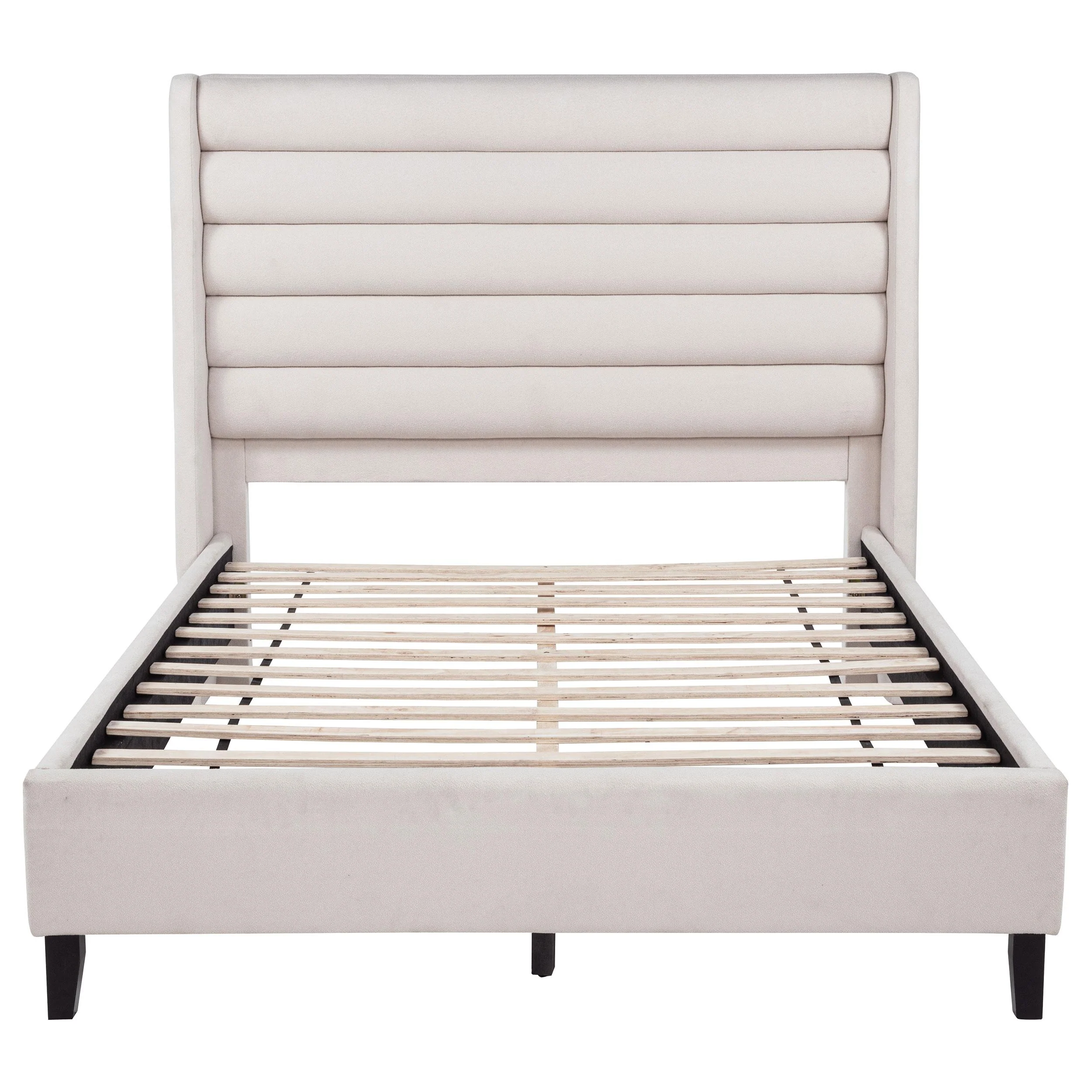 Leslie Upholstered Tufted Queen Wingback Platform Bed Beige - Image 2