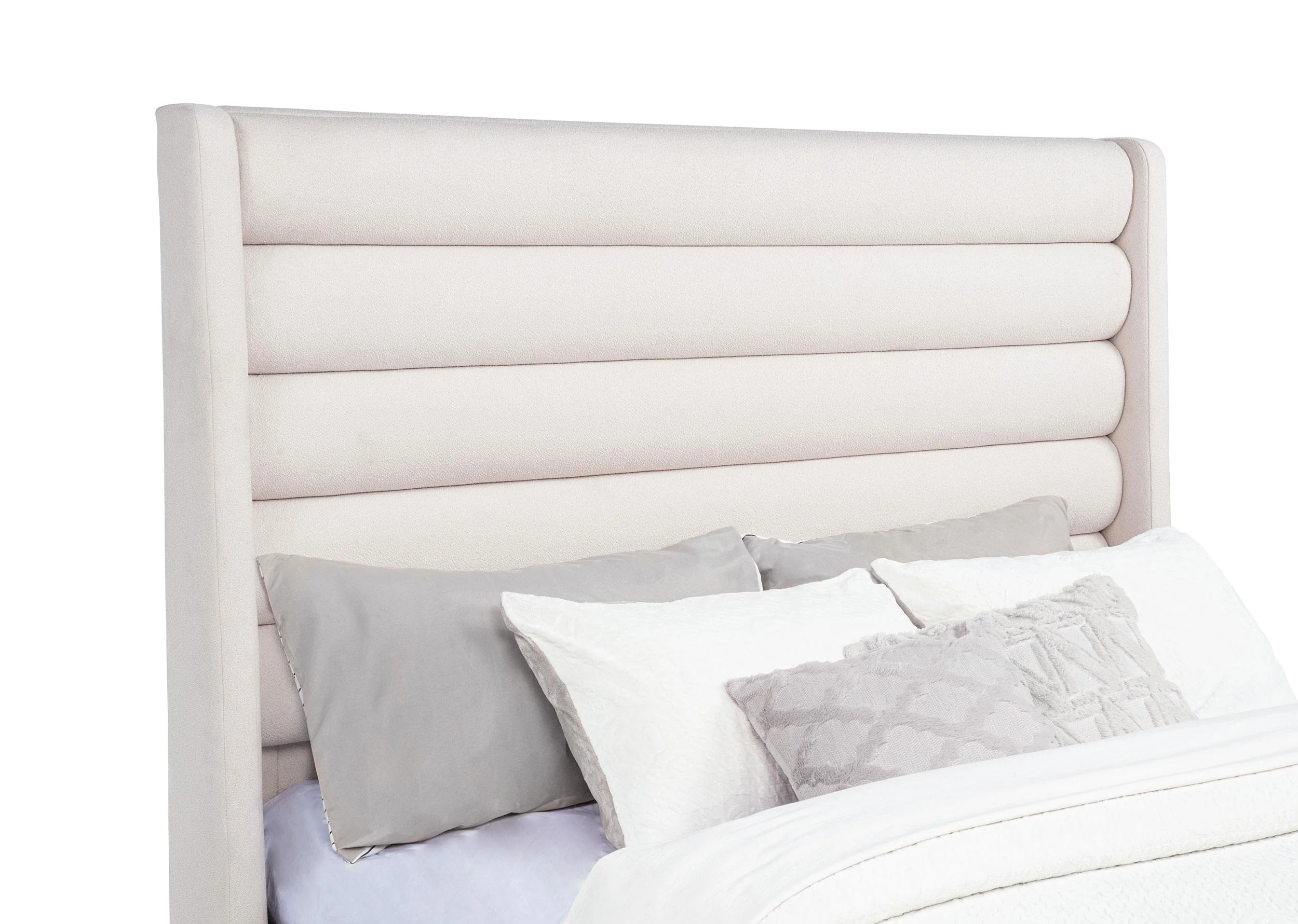 Leslie Upholstered Tufted Queen Wingback Platform Bed Beige - Image 3