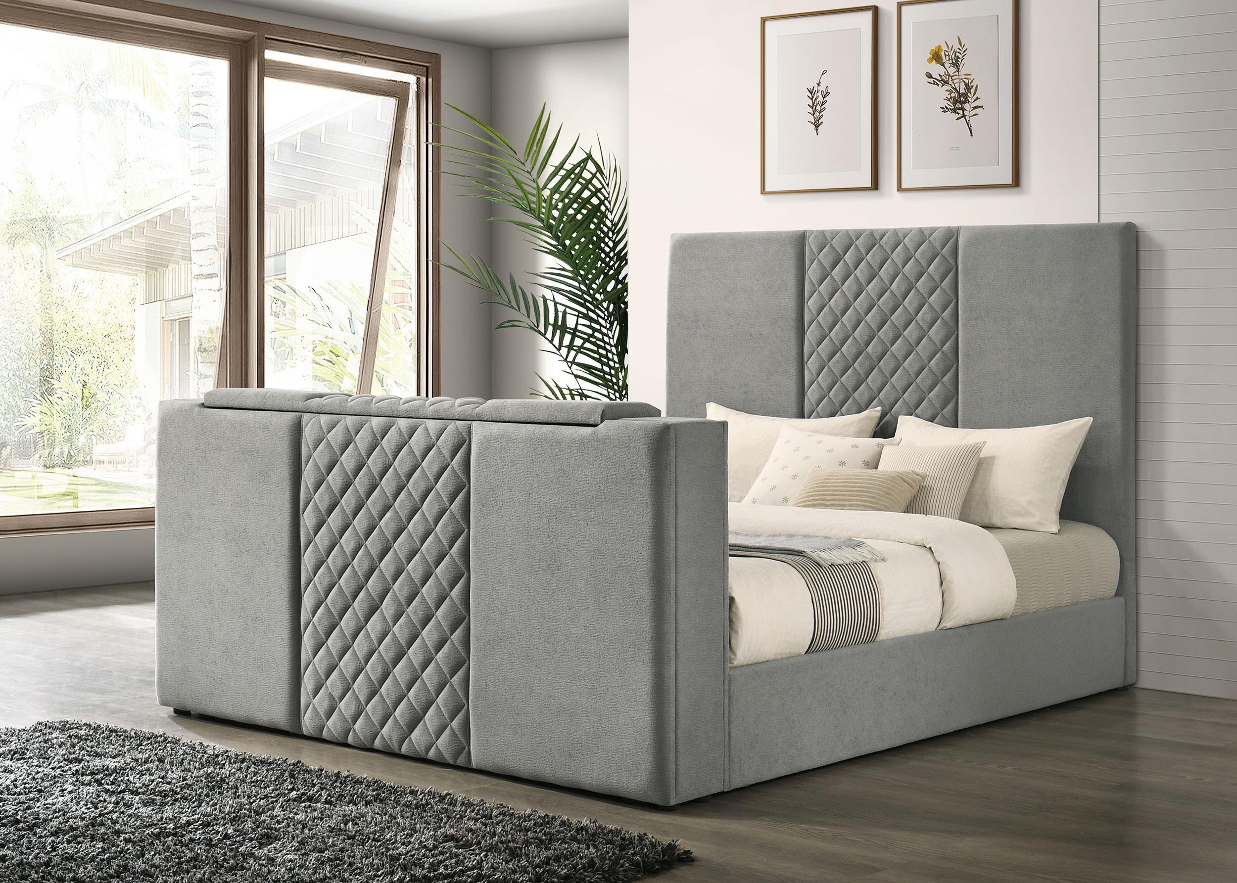 Tara 61-inch Upholstered Eastern King Panel TV Bed Grey - Image 2