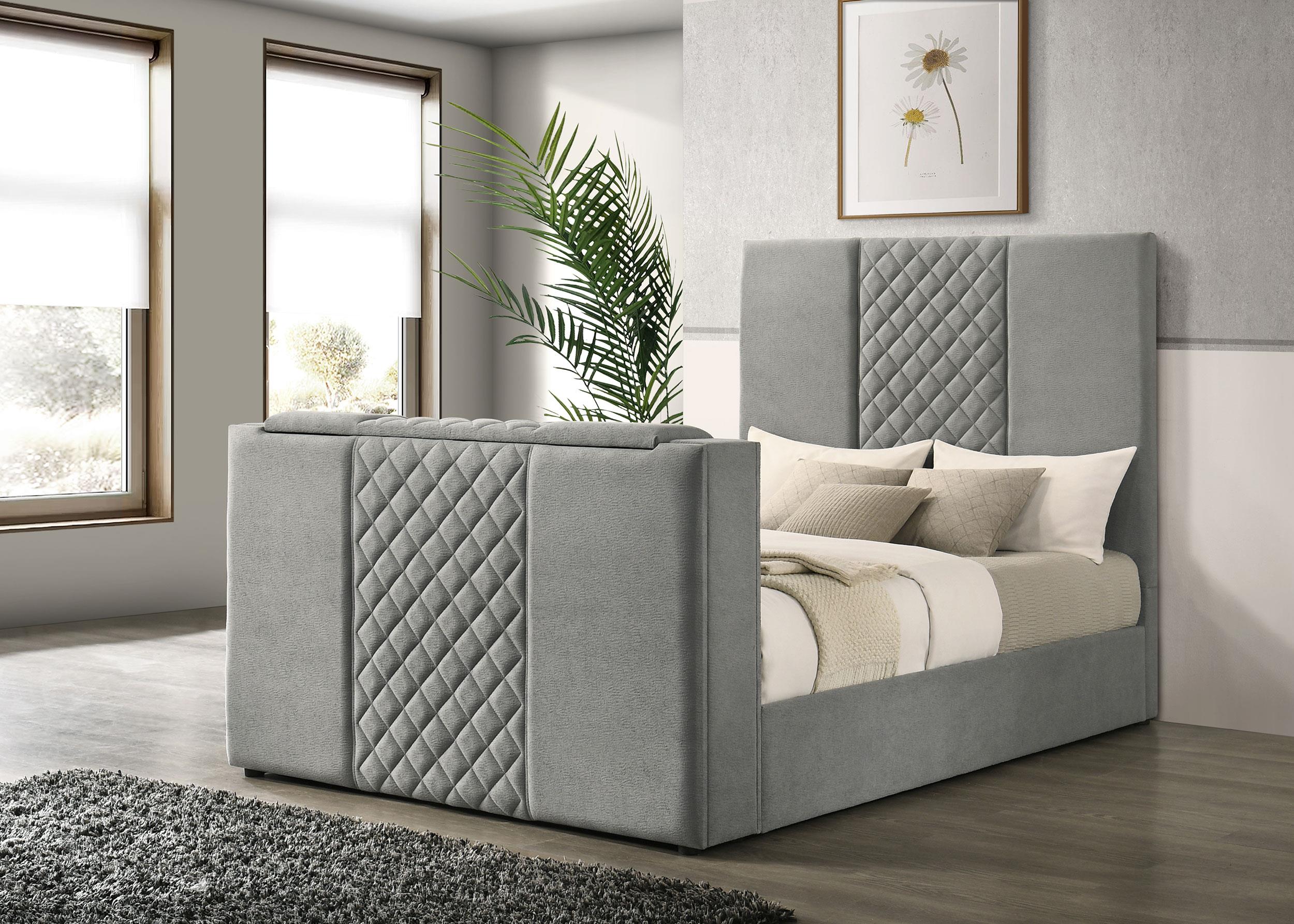 Tara 61-inch Upholstered Queen Panel TV Bed Grey - Image 2