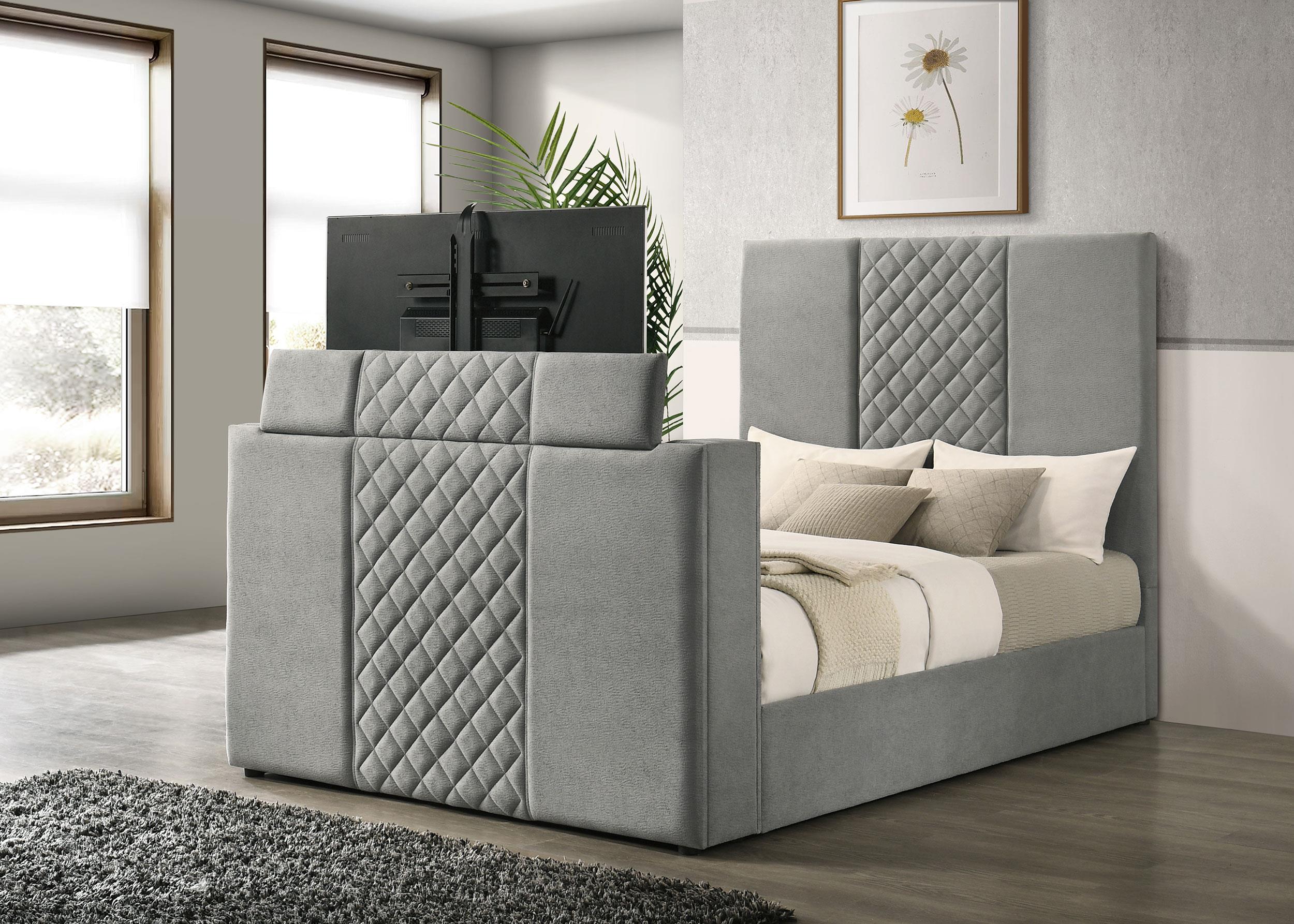 Tara 61-inch Upholstered Queen Panel TV Bed Grey - Image 3