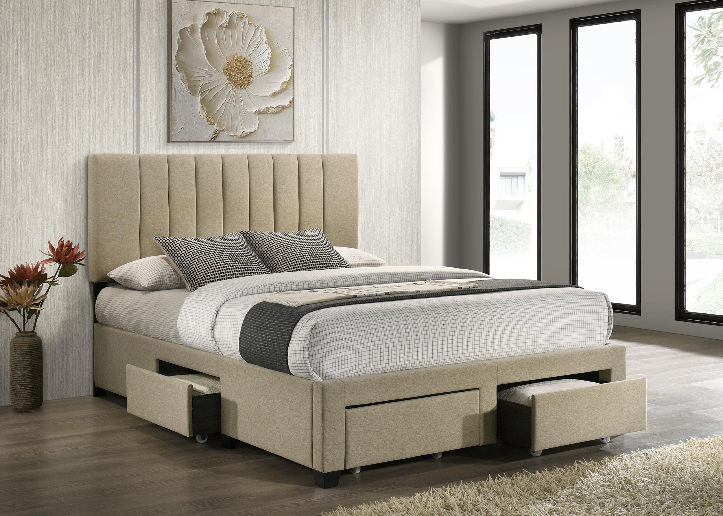 Wheatland 4-drawer Upholstered Full Storage Bed Light Brown - Image 3