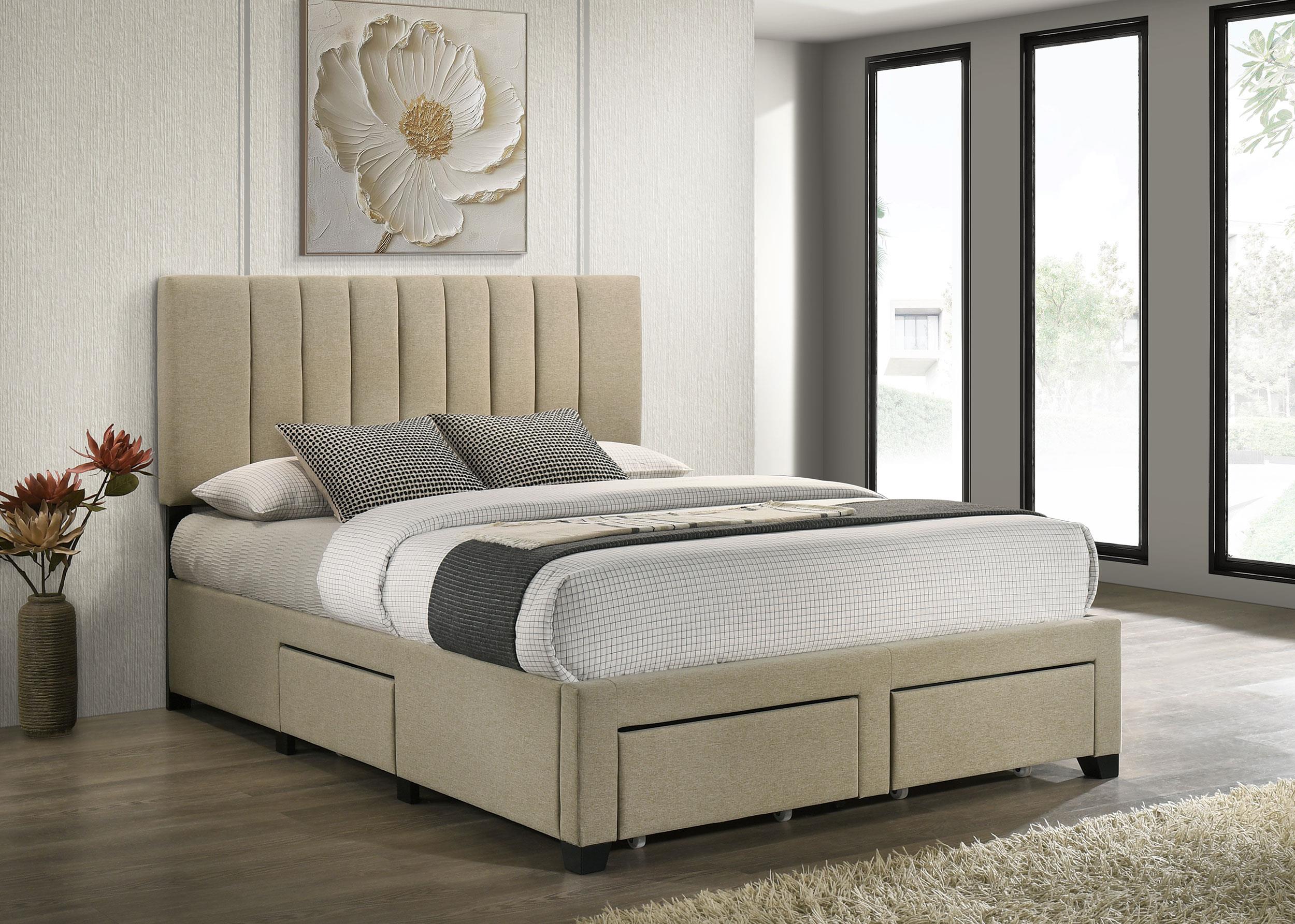 Wheatland 4-drawer Upholstered Queen Storage Bed Light Brown - Image 2