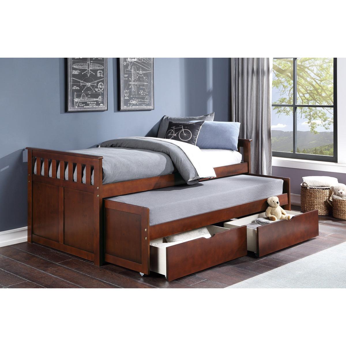 Rowe Dark Cherry Twin Over Twin Bed With Storage Boxes - Image 1