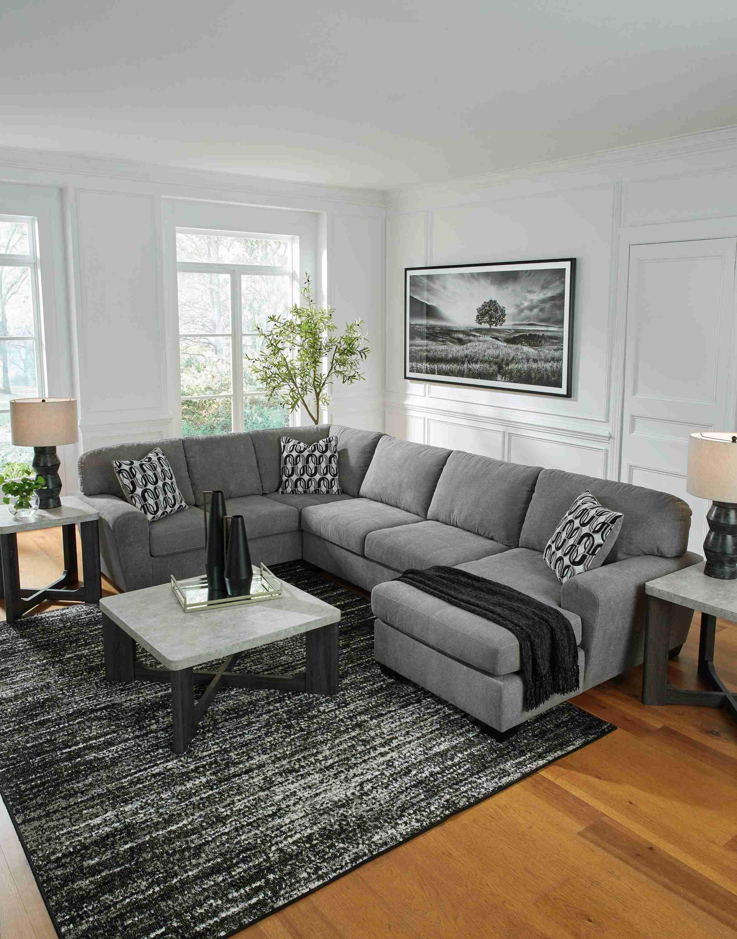 Birkdale Court Gray Chenille 3-Piece Sectional with Chaise - Image 3