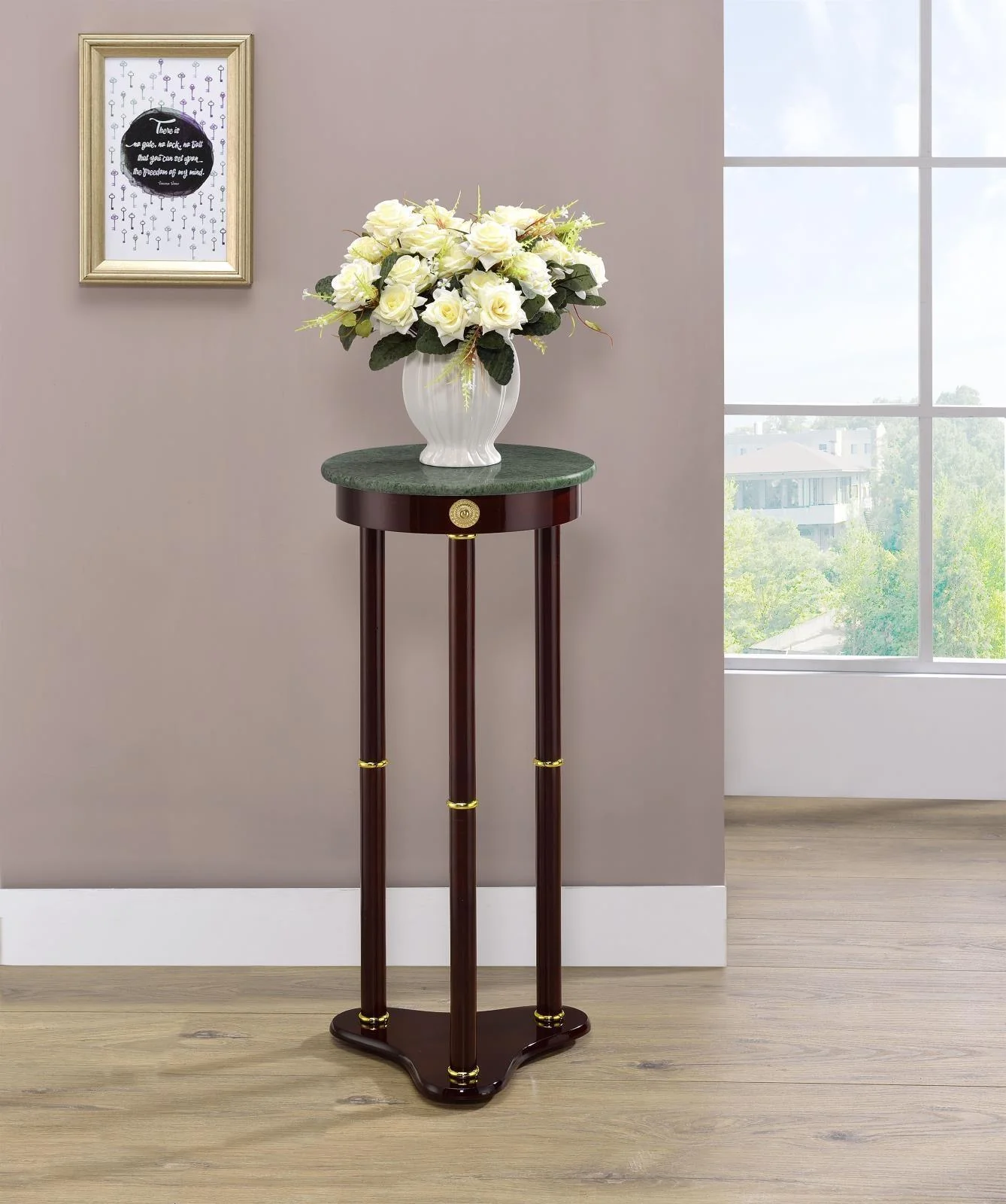 Round Green Marble Top Plant Stand - Image 1