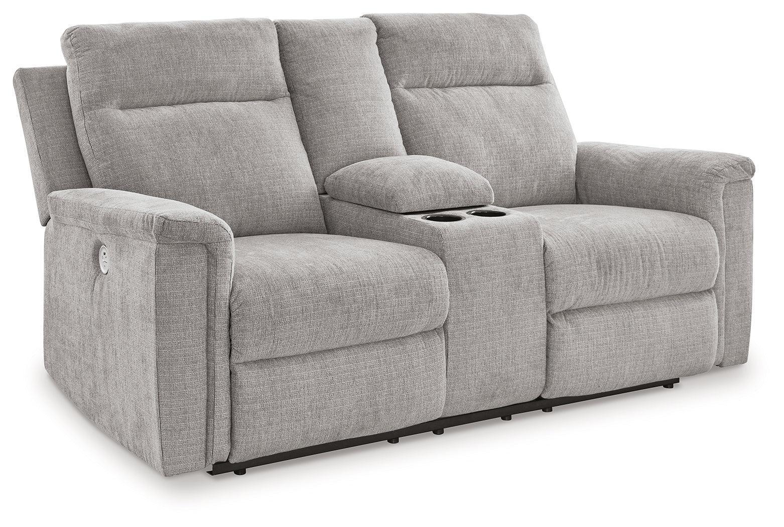 Barnsana Ash Chenille Power Reclining Loveseat With Console - Image 2