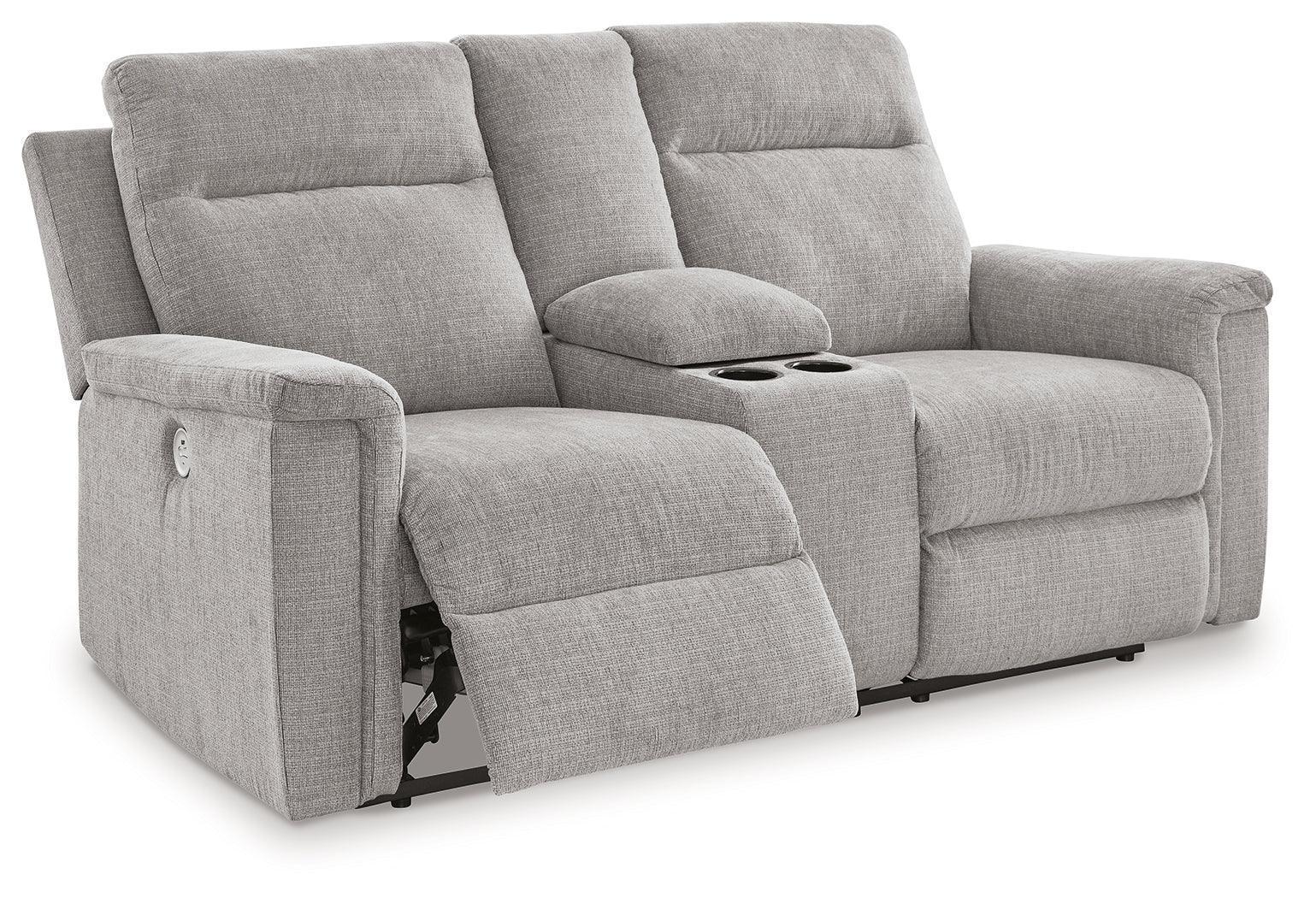 Barnsana Ash Chenille Power Reclining Loveseat With Console - Image 3
