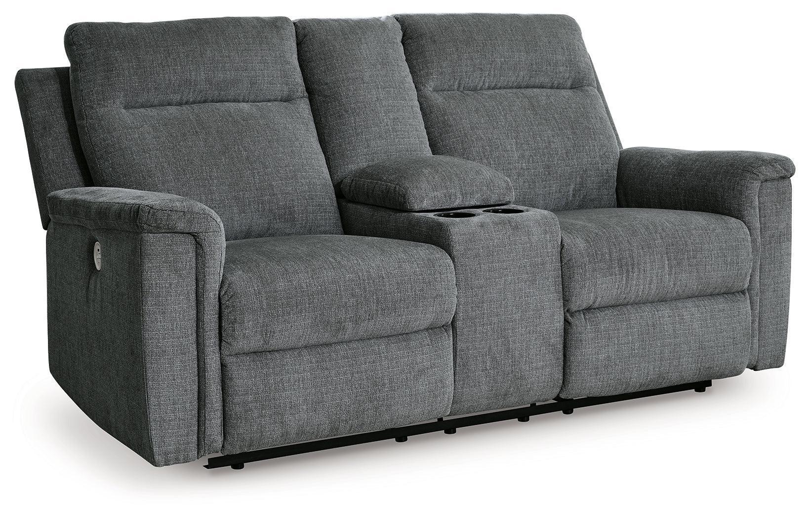 Barnsana Gravel Chenille Power Reclining Loveseat With Console - Image 2