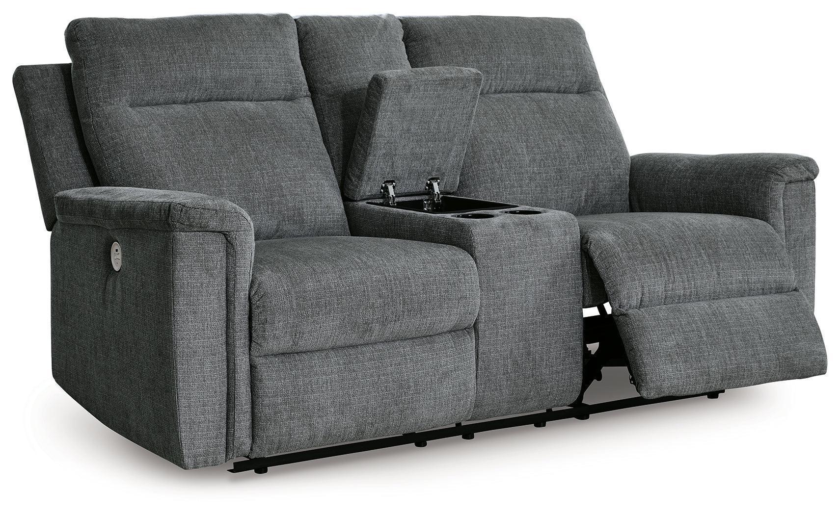 Barnsana Gravel Chenille Power Reclining Loveseat With Console - Image 3