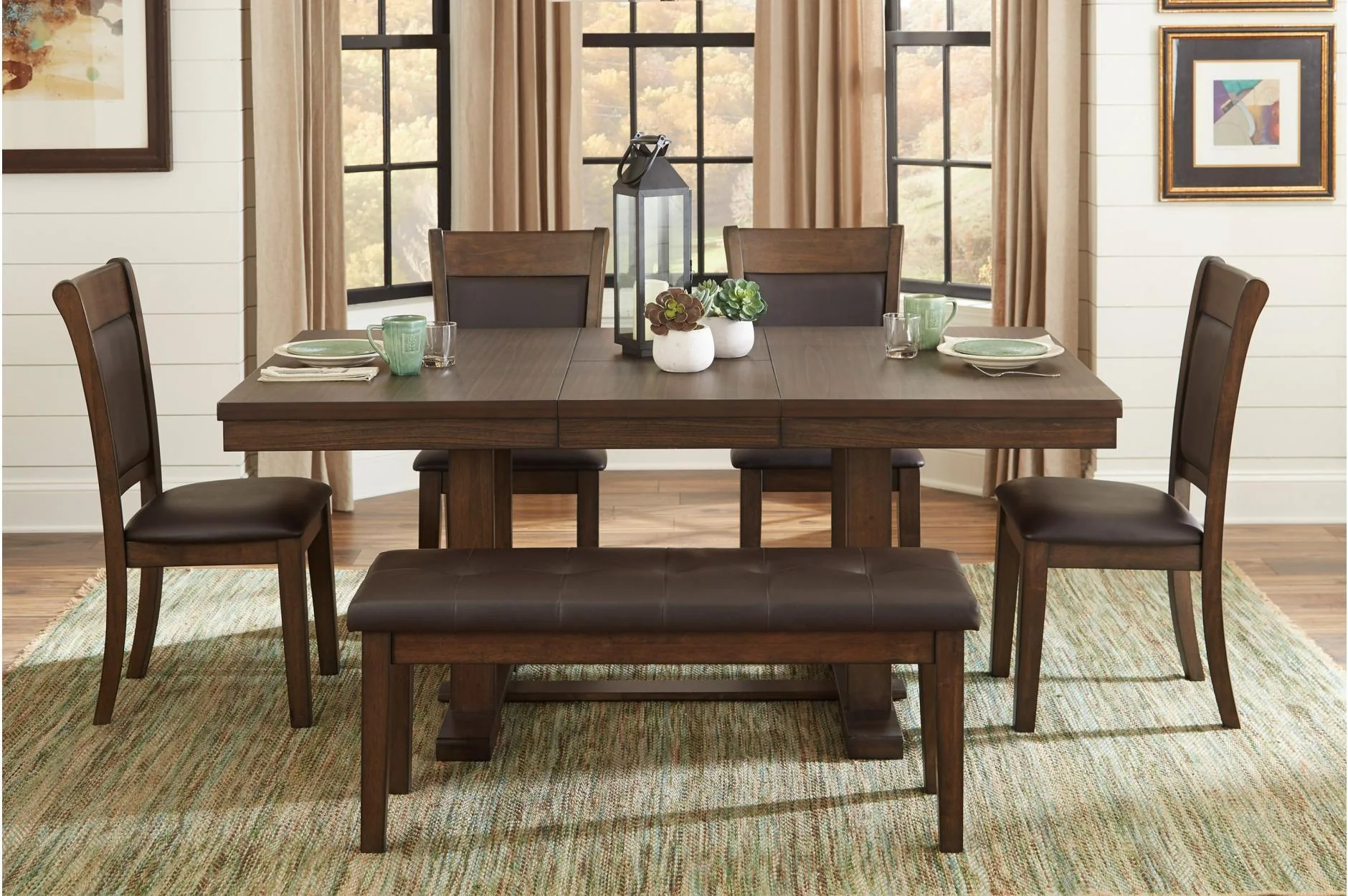 Wieland Brown Faux Leather Rectangular Dining Room Set - Image 1