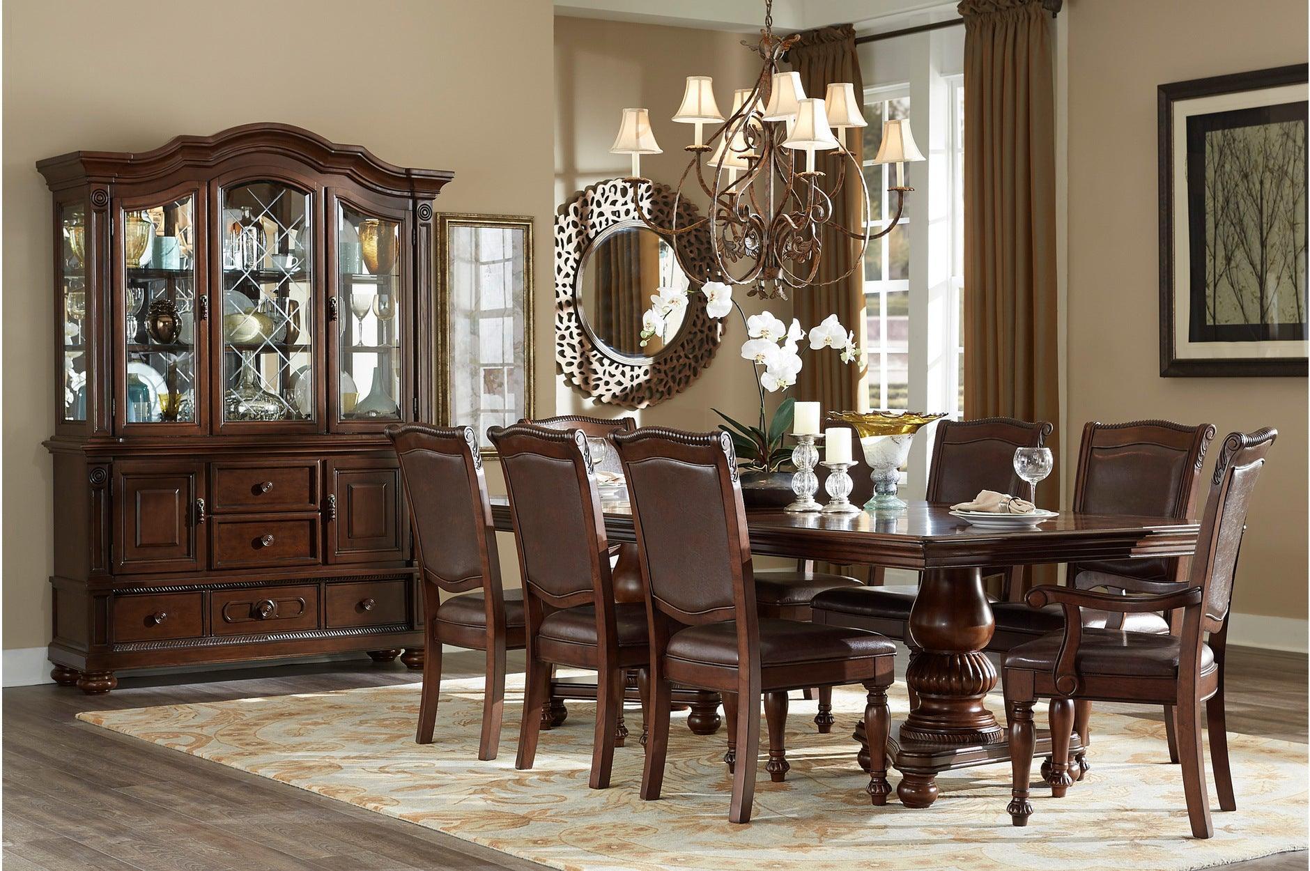 Lordsburg Brown Cherry Faux Leather Rectangular Dining Room Set - Image 1