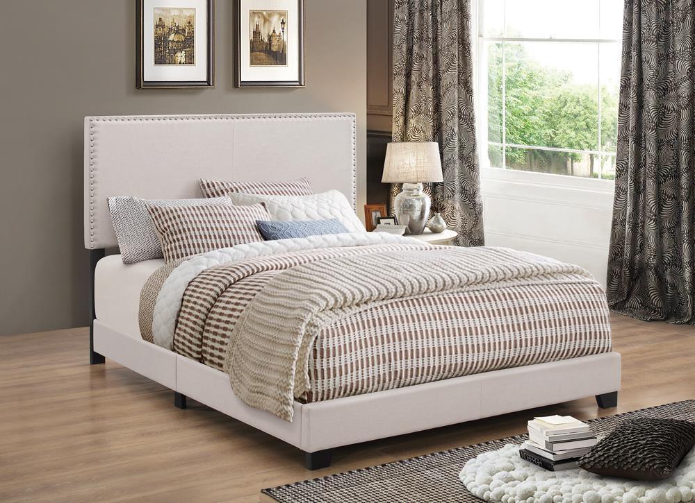 Boyd Queen Upholstered Bed With Nailhead Trim Ivory - Image 1