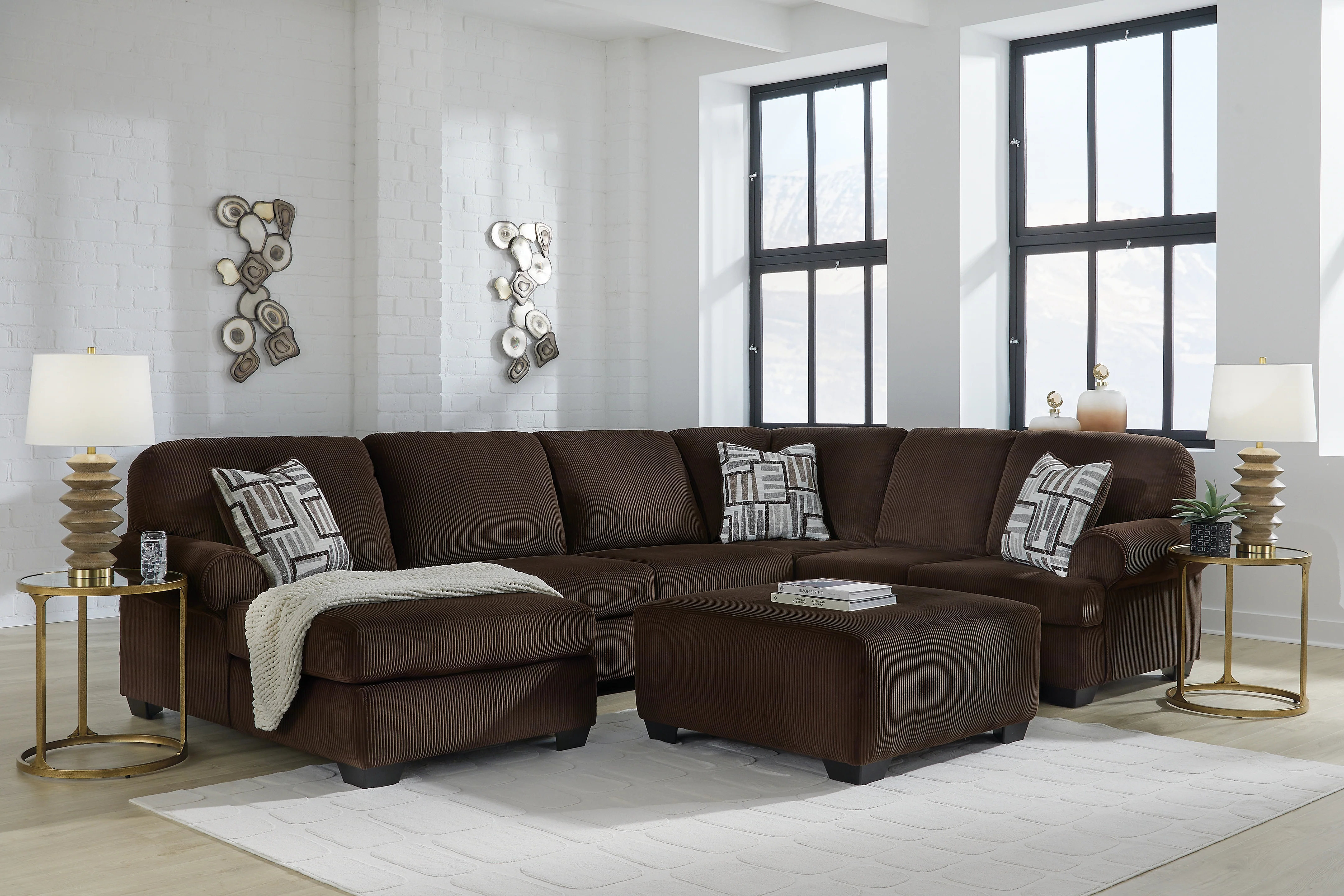 Kimlee Chocolate Velvet 3-Piece Sectional with Chaise - Image 3