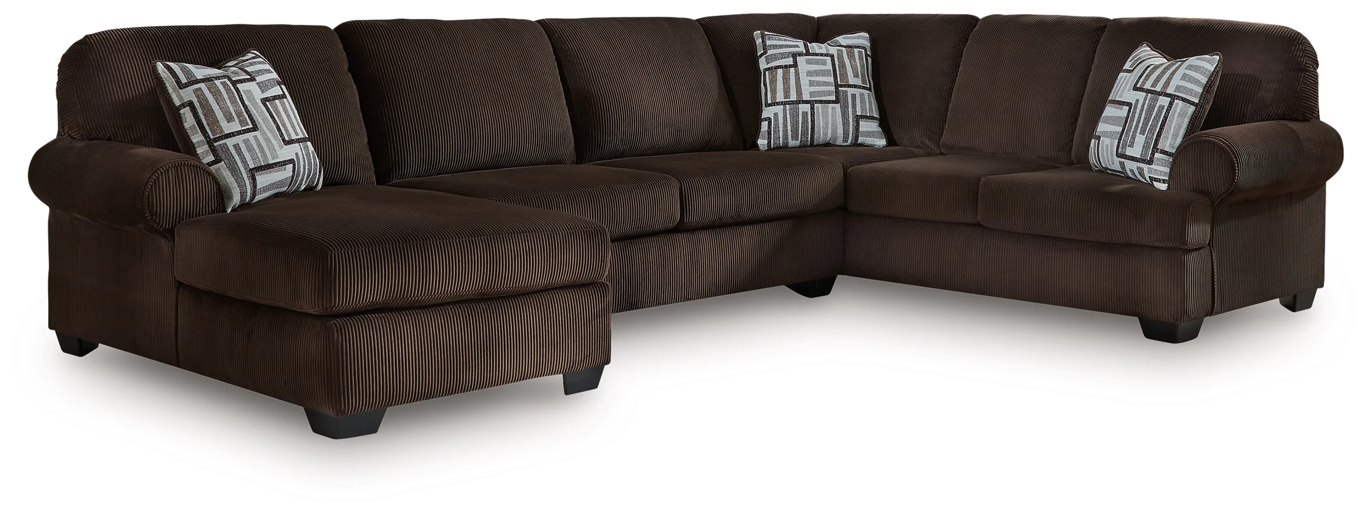 Kimlee Chocolate Velvet 3-Piece Sectional with Chaise - Image 2