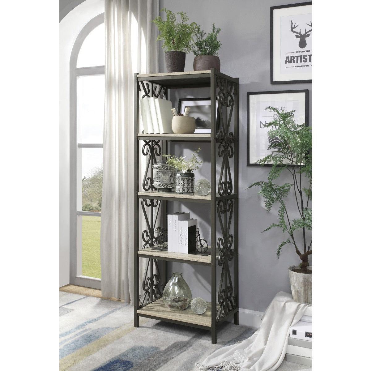 Fairhope Black Faux Marble Side Pier 4 Fixed Faux Marble Shelves - Image 3