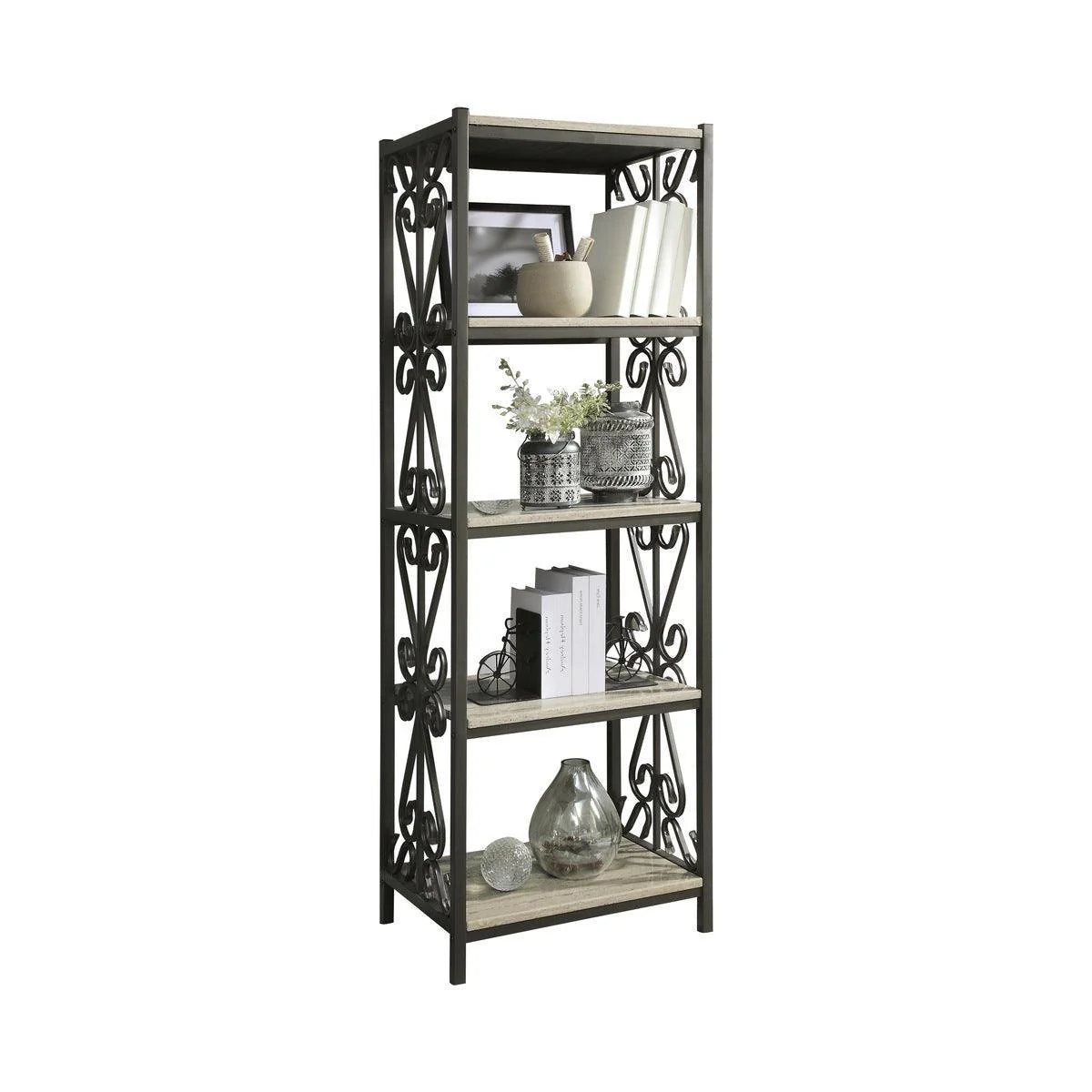 Fairhope Black Faux Marble Side Pier 4 Fixed Faux Marble Shelves - Image 2
