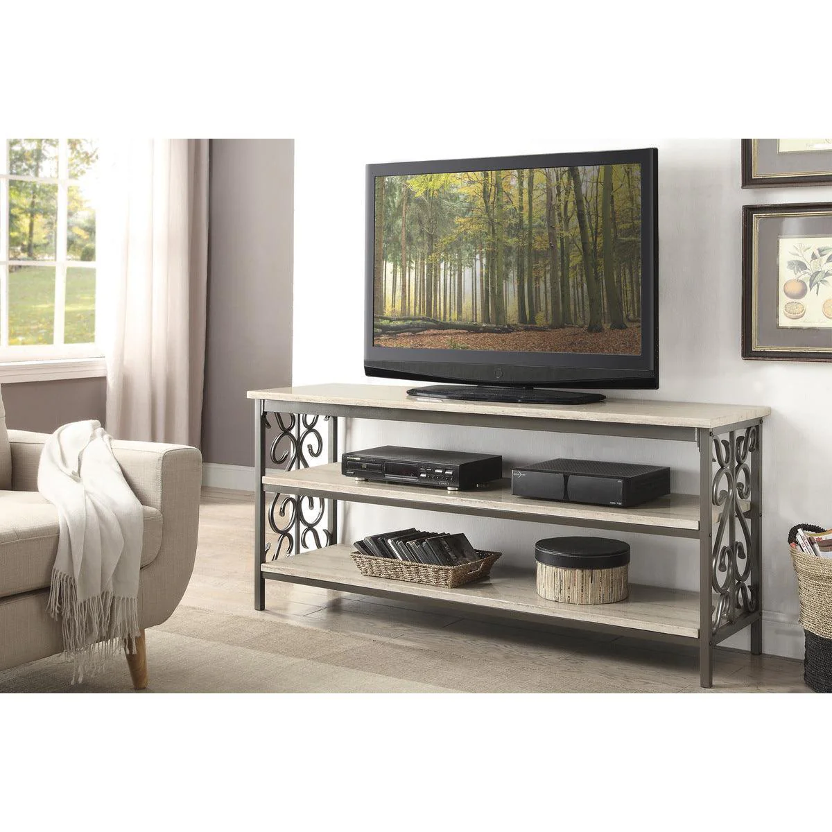 Fairhope Black Faux Marble TV Stand Sofa Table - Image 3