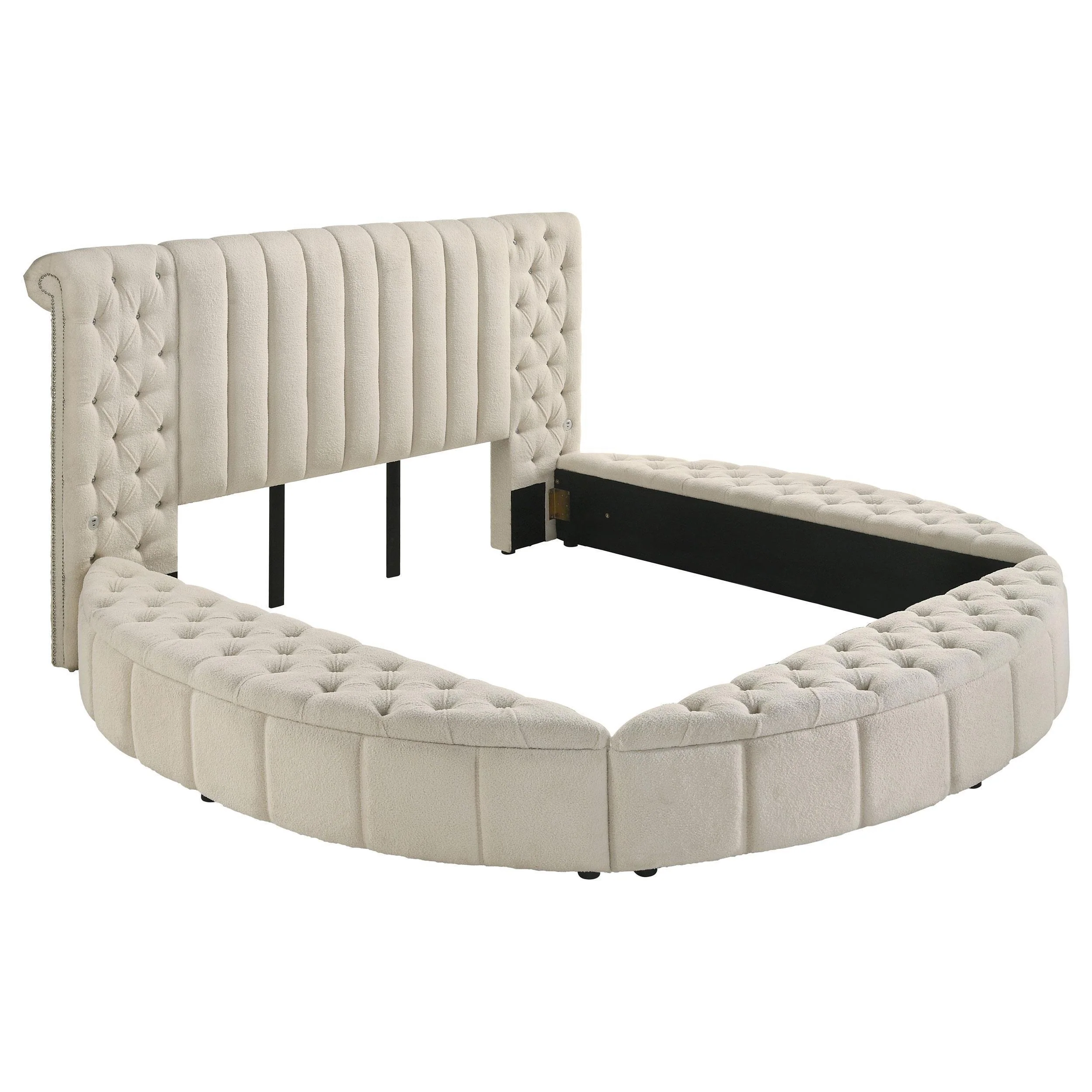 Sonya Upholstered Eastern King Round Storage Bed Ivory - Image 3