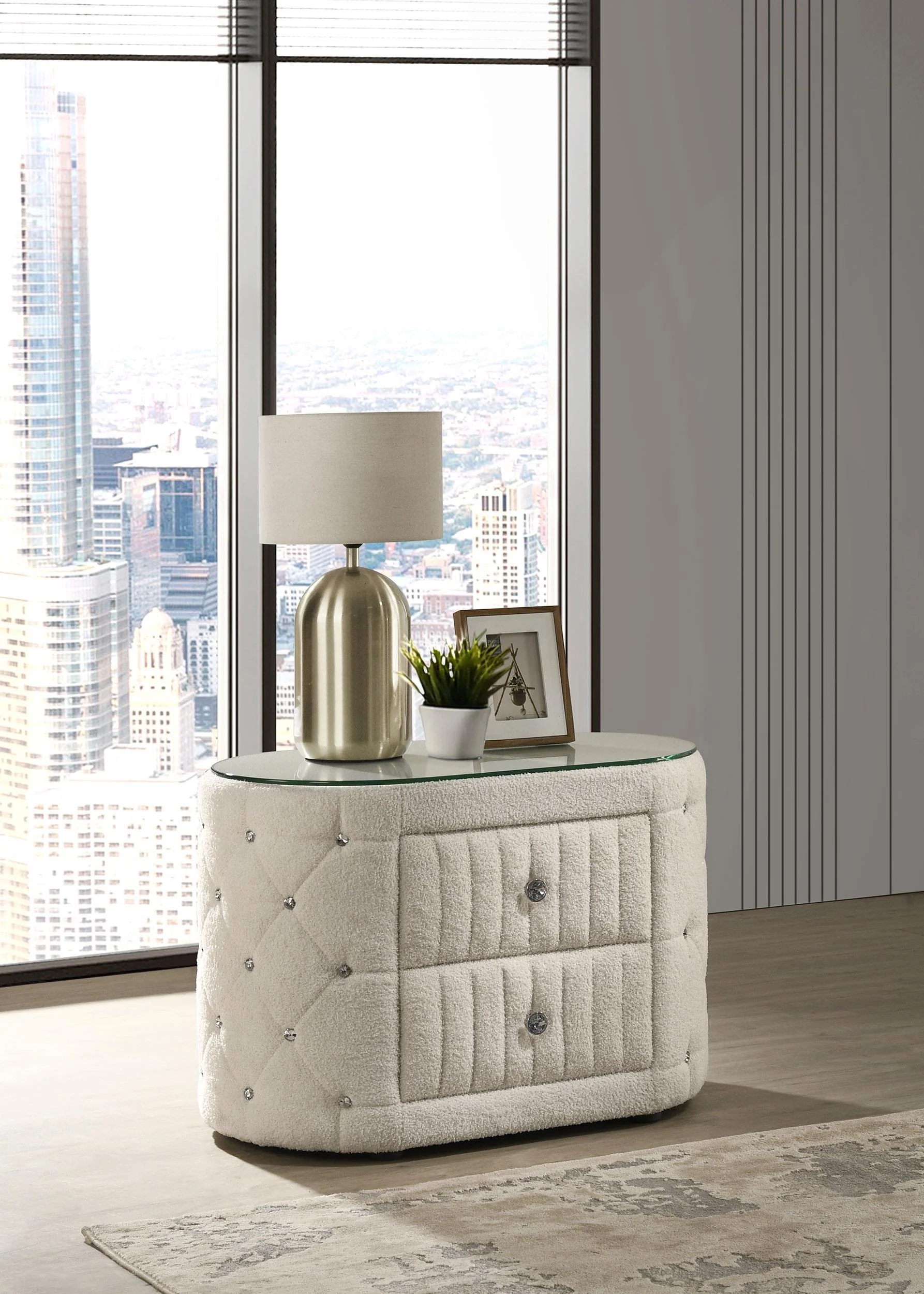 Sonya 2-drawer Upholstered Nightstand Bedside Table Ivory - Image 2