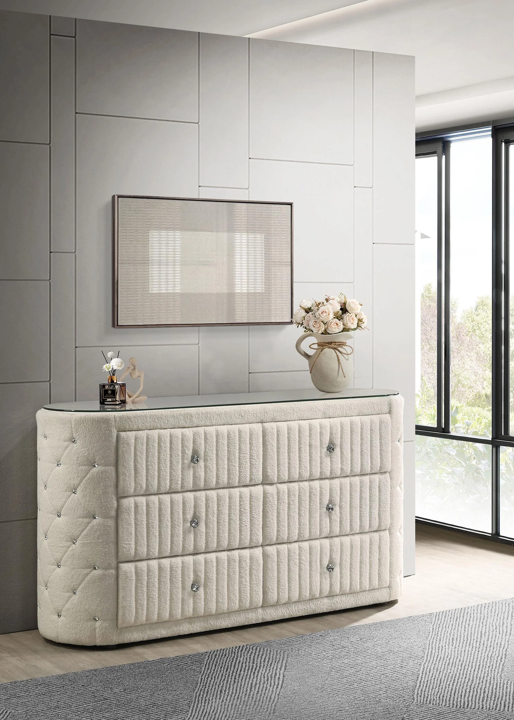 Sonya 6-drawer Upholstered Bedroom Dresser Ivory - Image 2