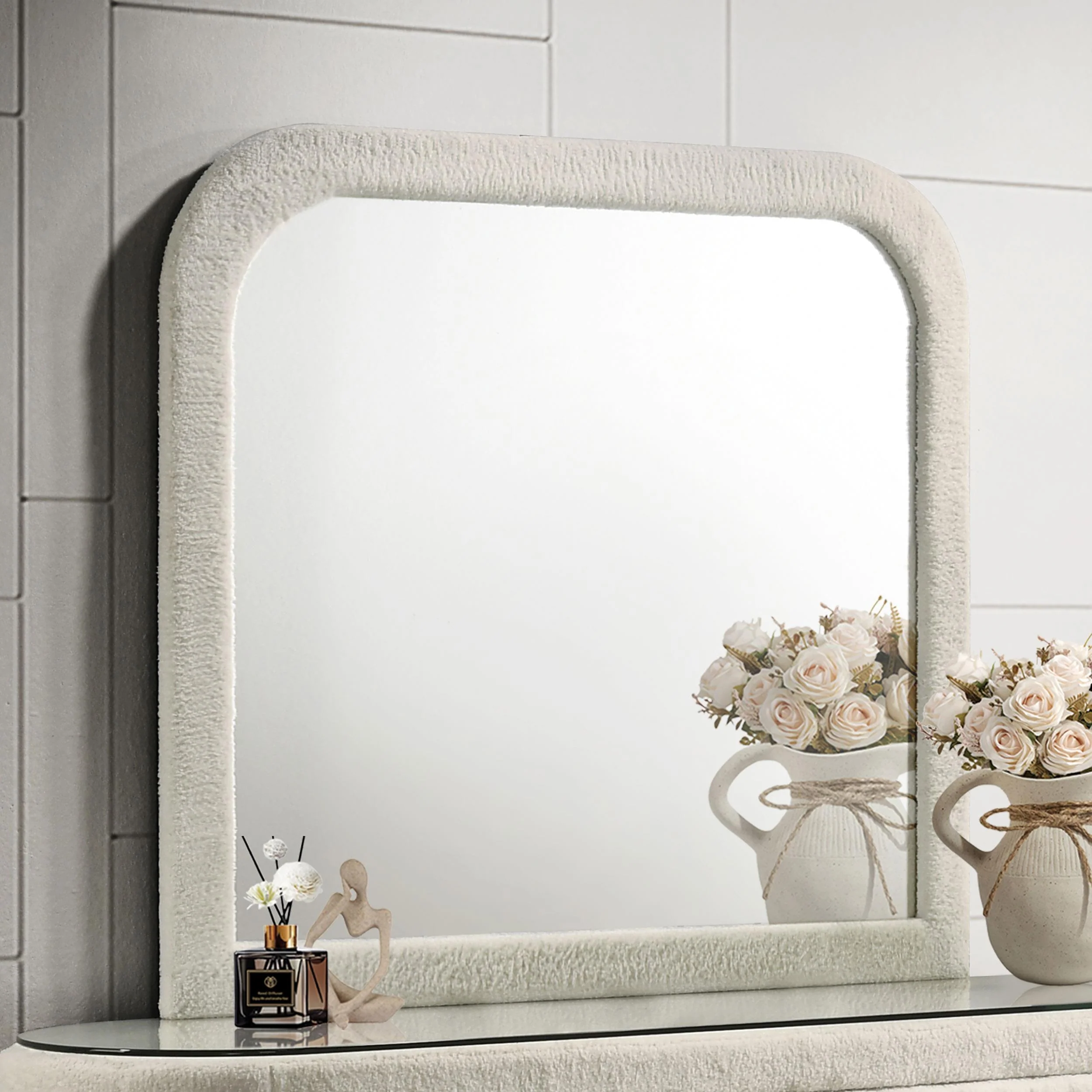 Sonya Upholstered Bedroom Dresser Mirror Ivory - Image 2