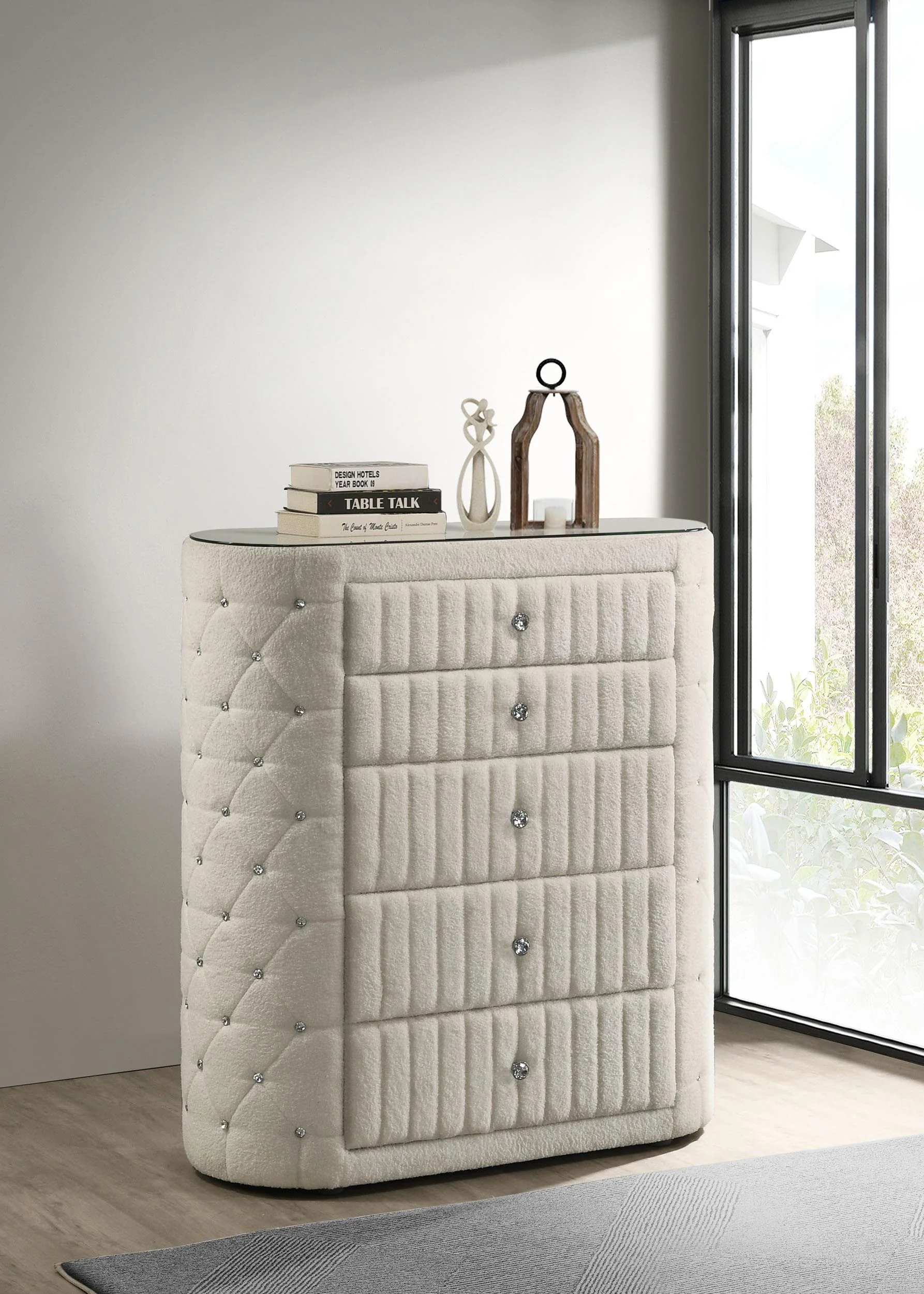 Sonya 5-drawer Upholstered Bedroom Chest of Drawers Ivory - Image 2