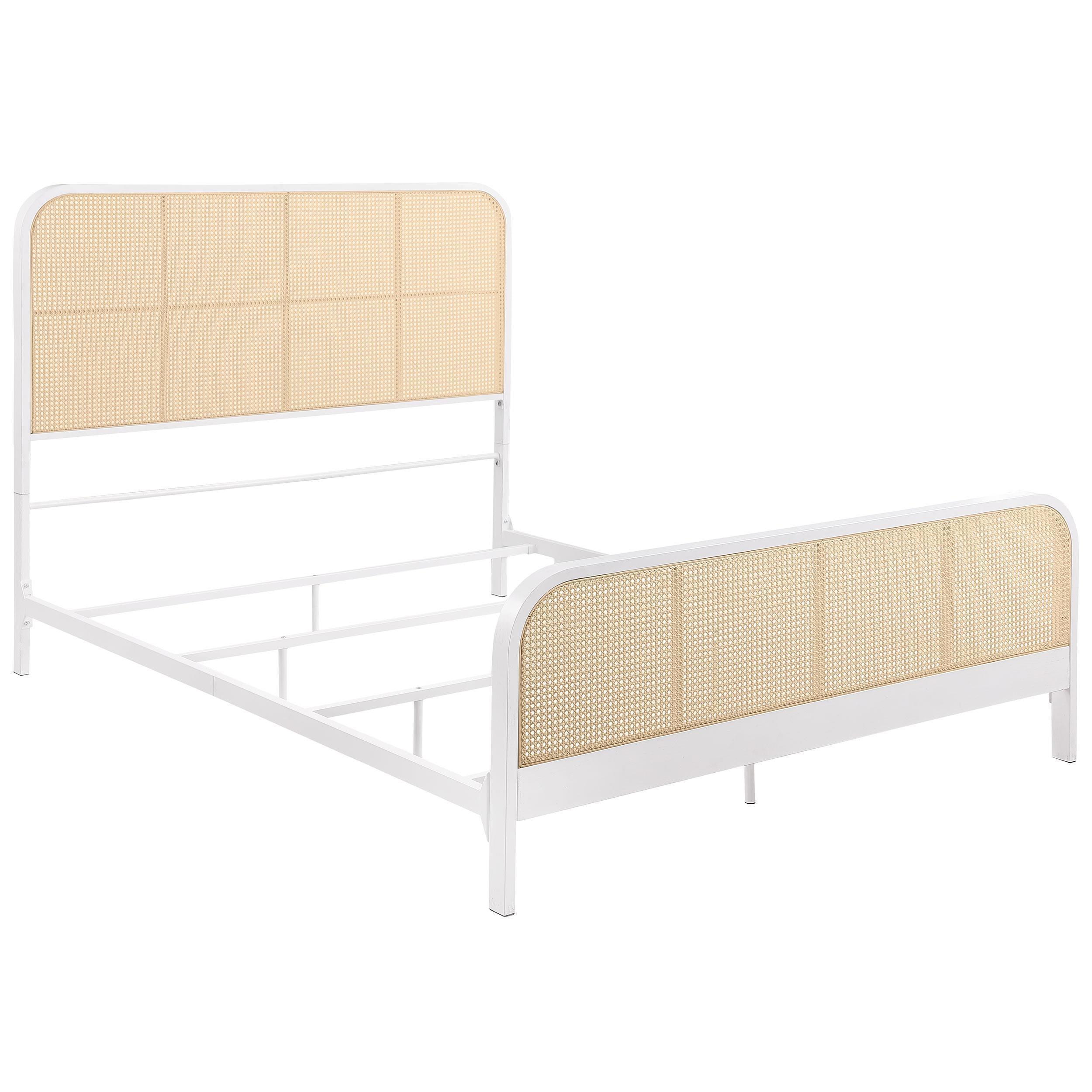 Lanewood Polyethylene Pe Rattan Upholstered Metal King Bed White - Image 2