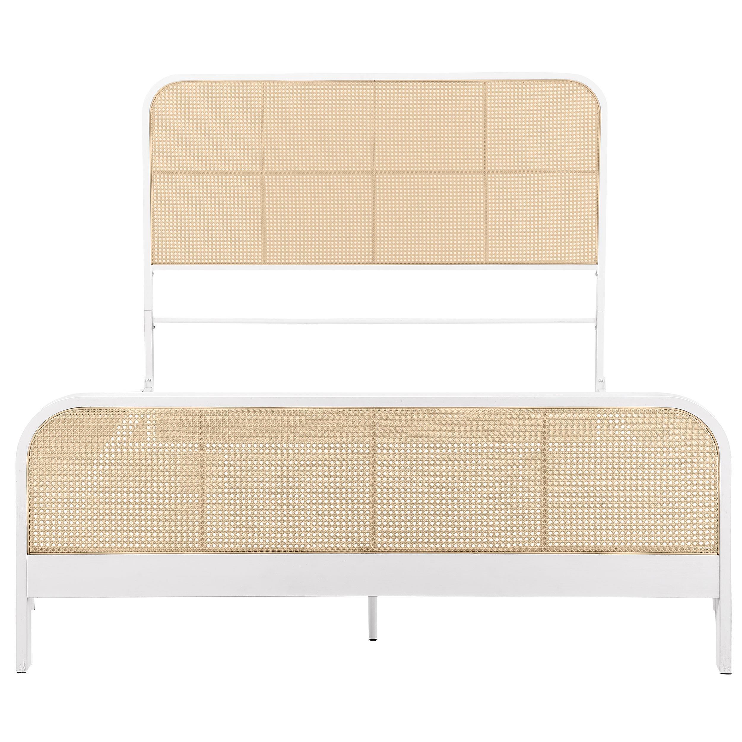 Lanewood Polyethylene Pe Rattan Upholstered Metal King Bed White - Image 3