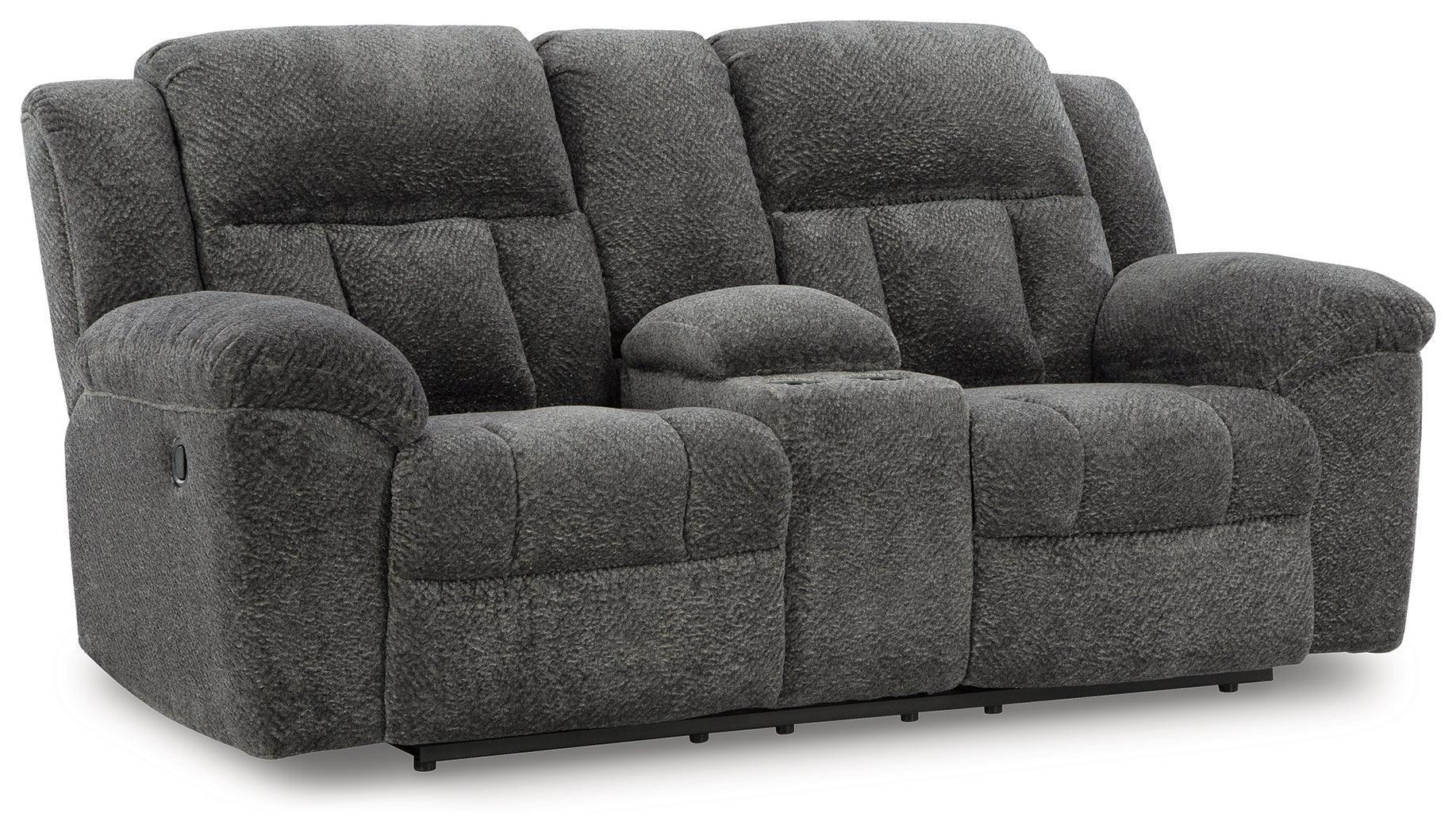 Frohn Graphite Chenille Reclining Loveseat with Console - Image 2
