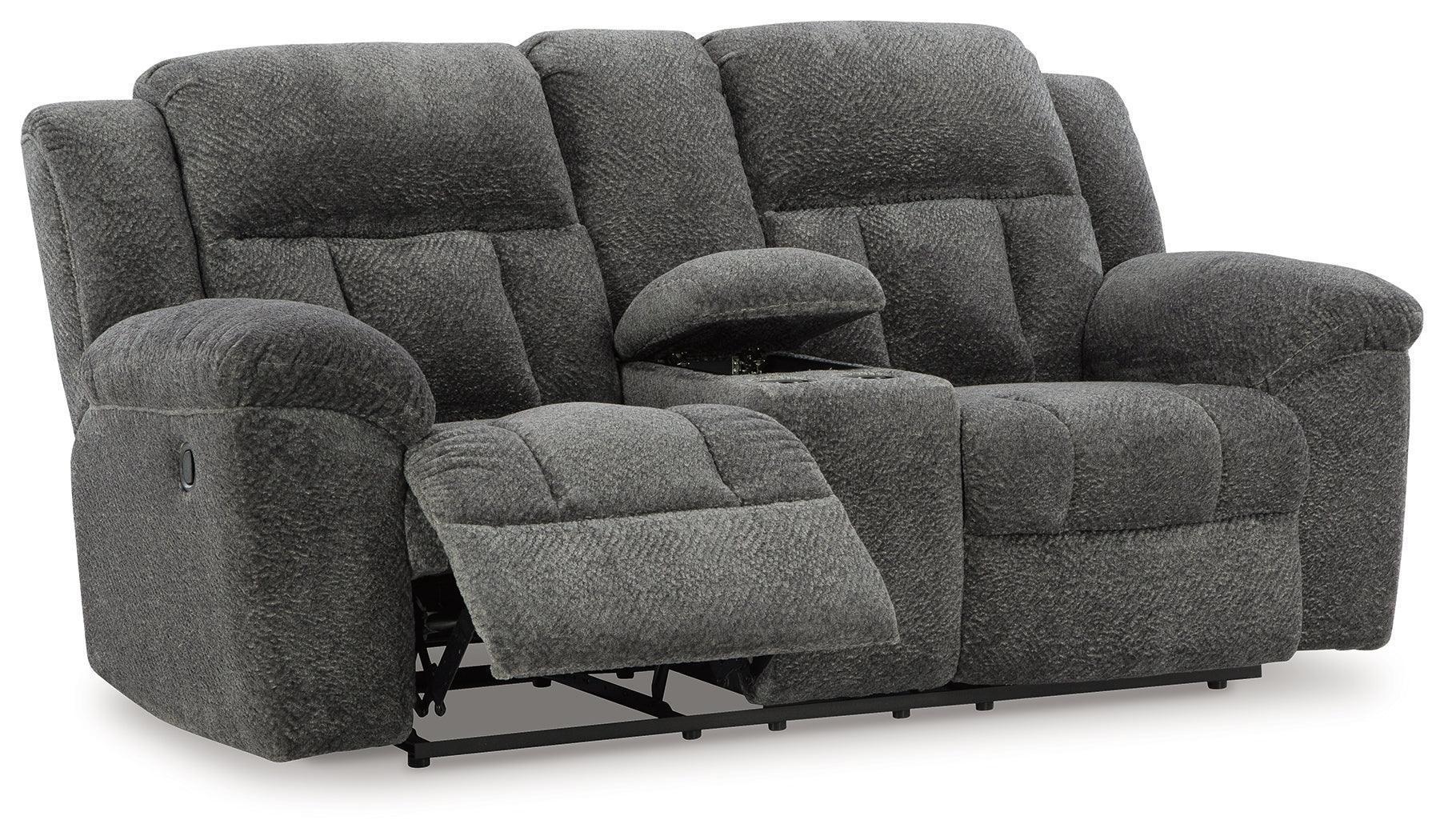 Frohn Graphite Chenille Reclining Loveseat with Console - Image 3