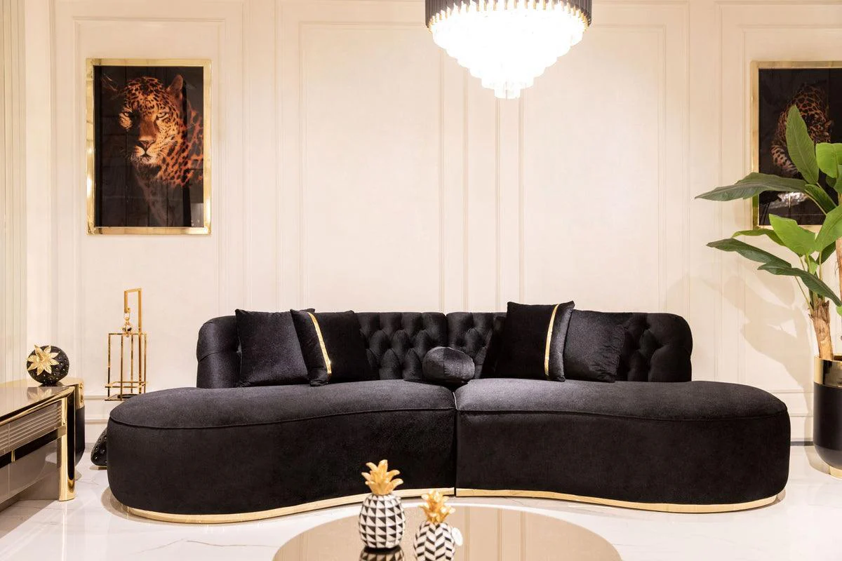 Sophia Black Velvet Curved Sectional - Image 1