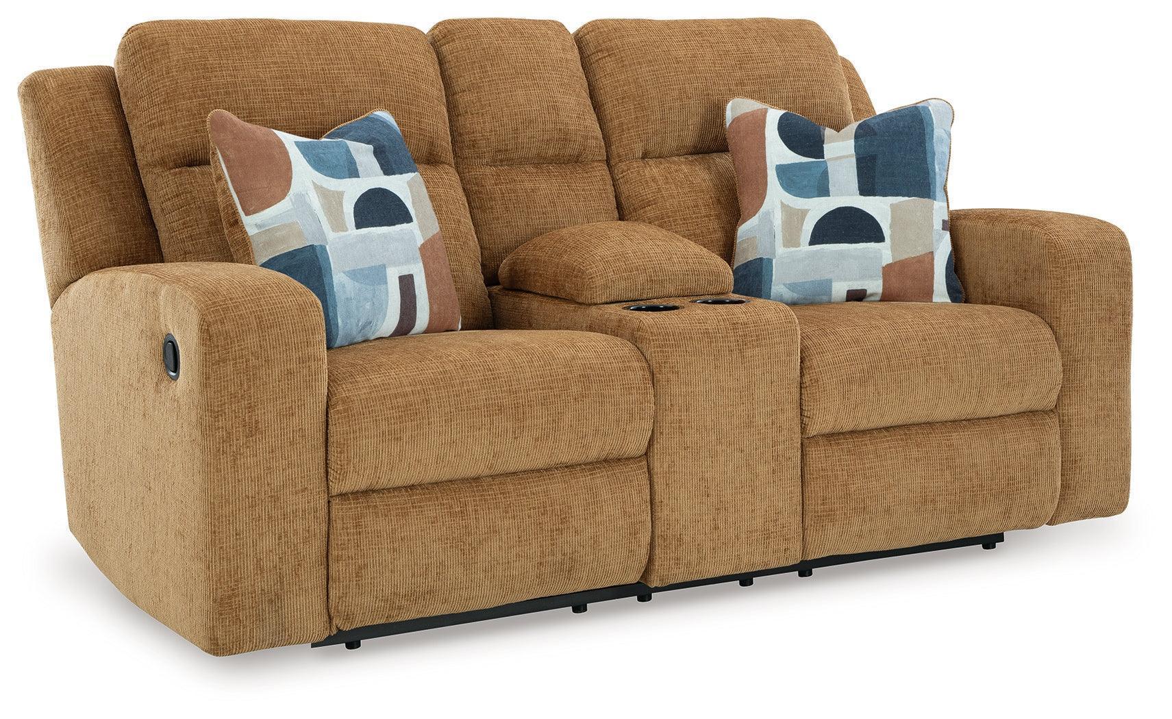 Kanlow Honey Chenille Reclining Loveseat with Console - Image 2
