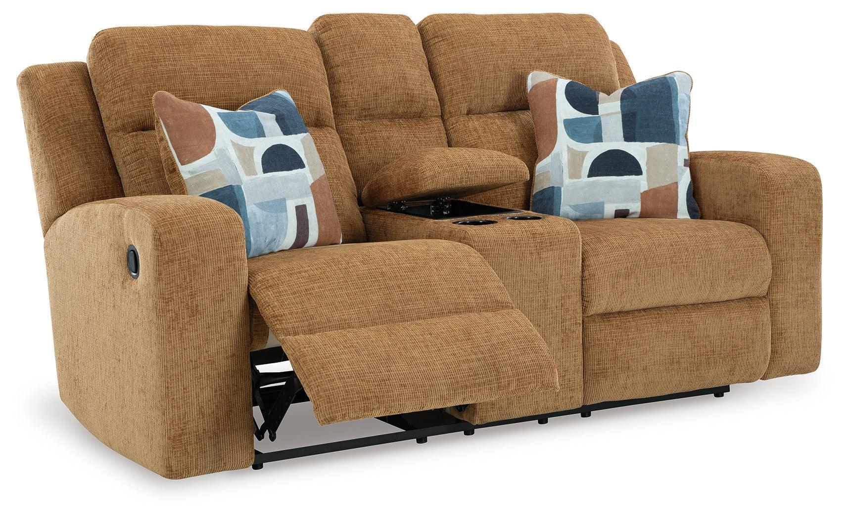 Kanlow Honey Chenille Reclining Loveseat with Console - Image 3